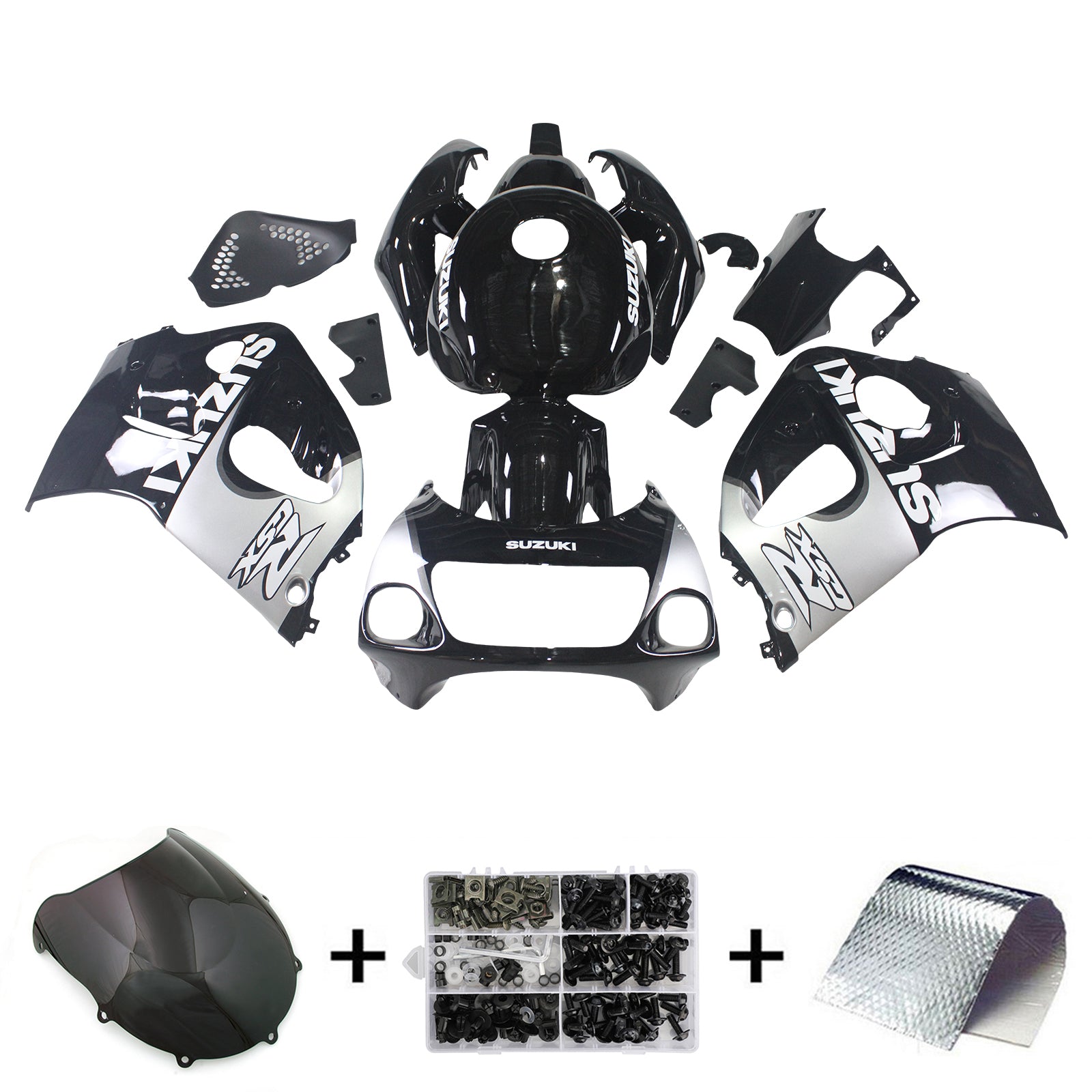 Amotopart Suzuki GSXR600 1996–2000 GSXR750 1996–1999 Verkleidungsset in Schwarz und Grau