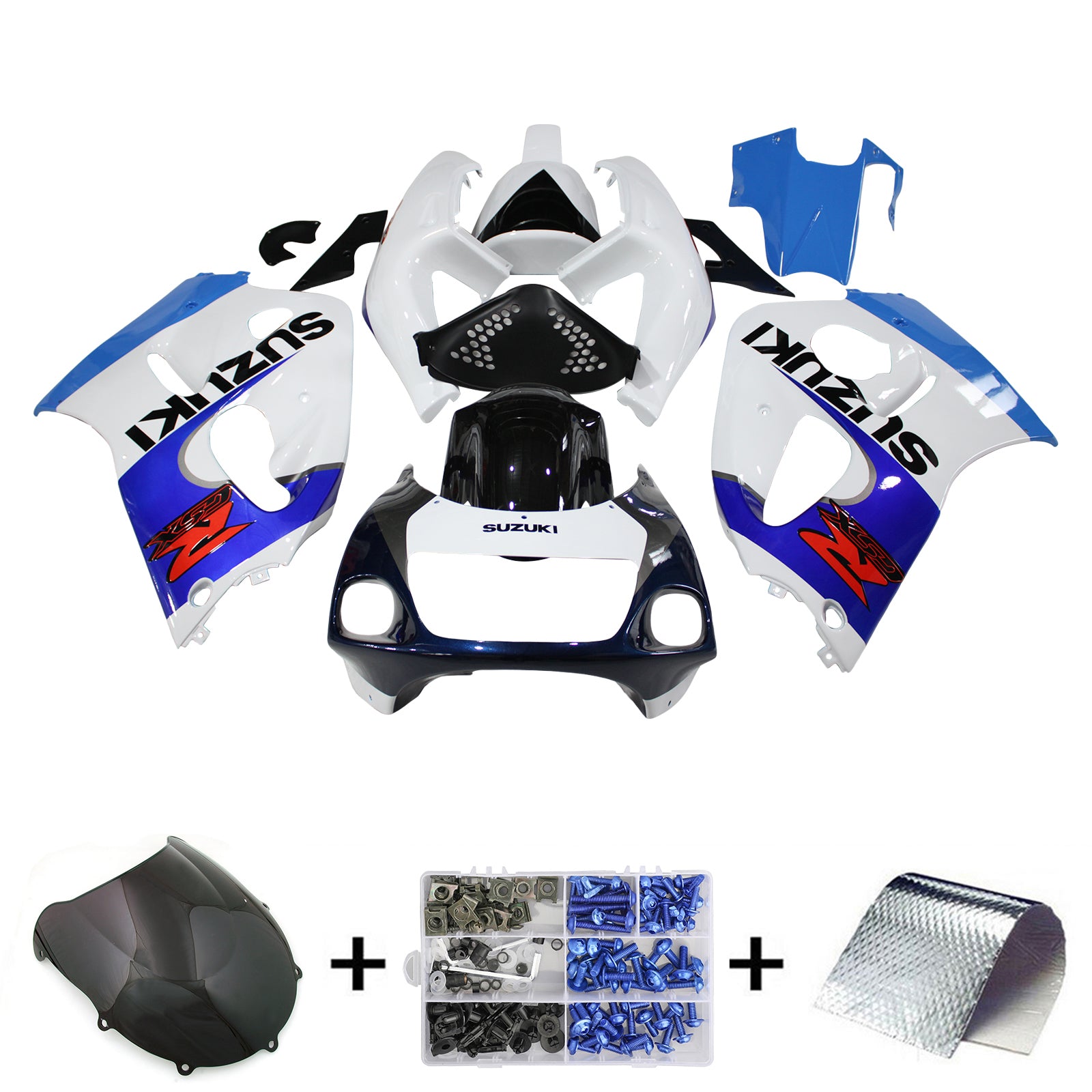 Amotopart Suzuki GSXR600 1996-2000 GSXR750 1996-1999 Kit de carénage bleu et blanc Style4