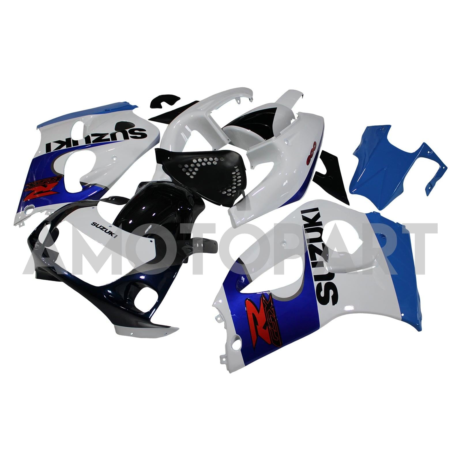 Amotopart Suzuki GSXR600 1996-2000 GSXR750 1996-1999 Bleu&Kit de carénage blanc Style4