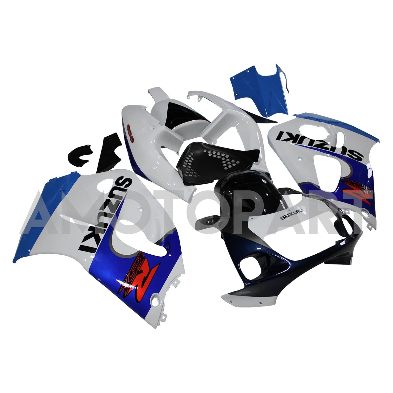 Amotopart Suzuki GSXR600 1996-2000 GSXR750 1996-1999 Bleu&Kit de carénage blanc Style4