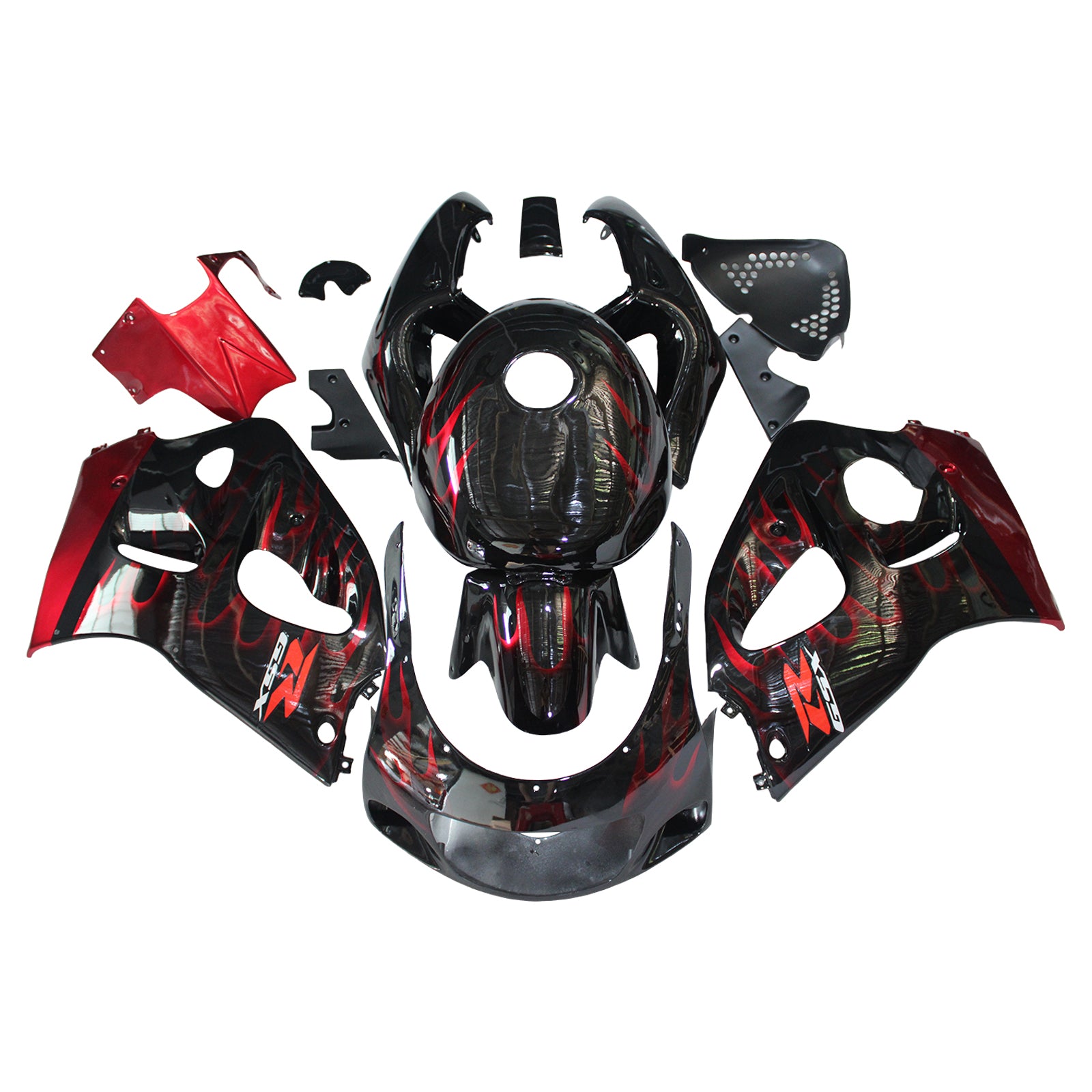 Amotopart Suzuki GSXR600 1996-2000 GSXR750 1996-1999 Blue com Red Flame Style1 Kit de carenagem