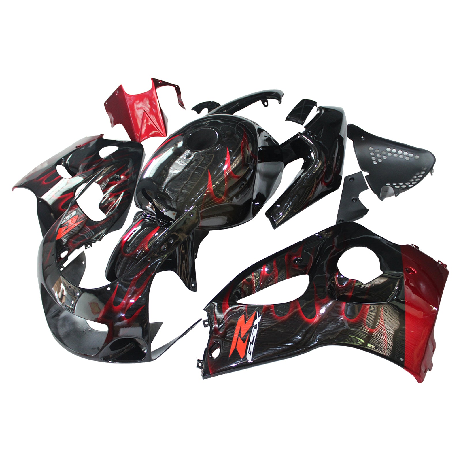 Amotopart Suzuki GSXR600 1996-2000 GSXR750 1996-1999 Blue com Red Flame Style1 Kit de carenagem