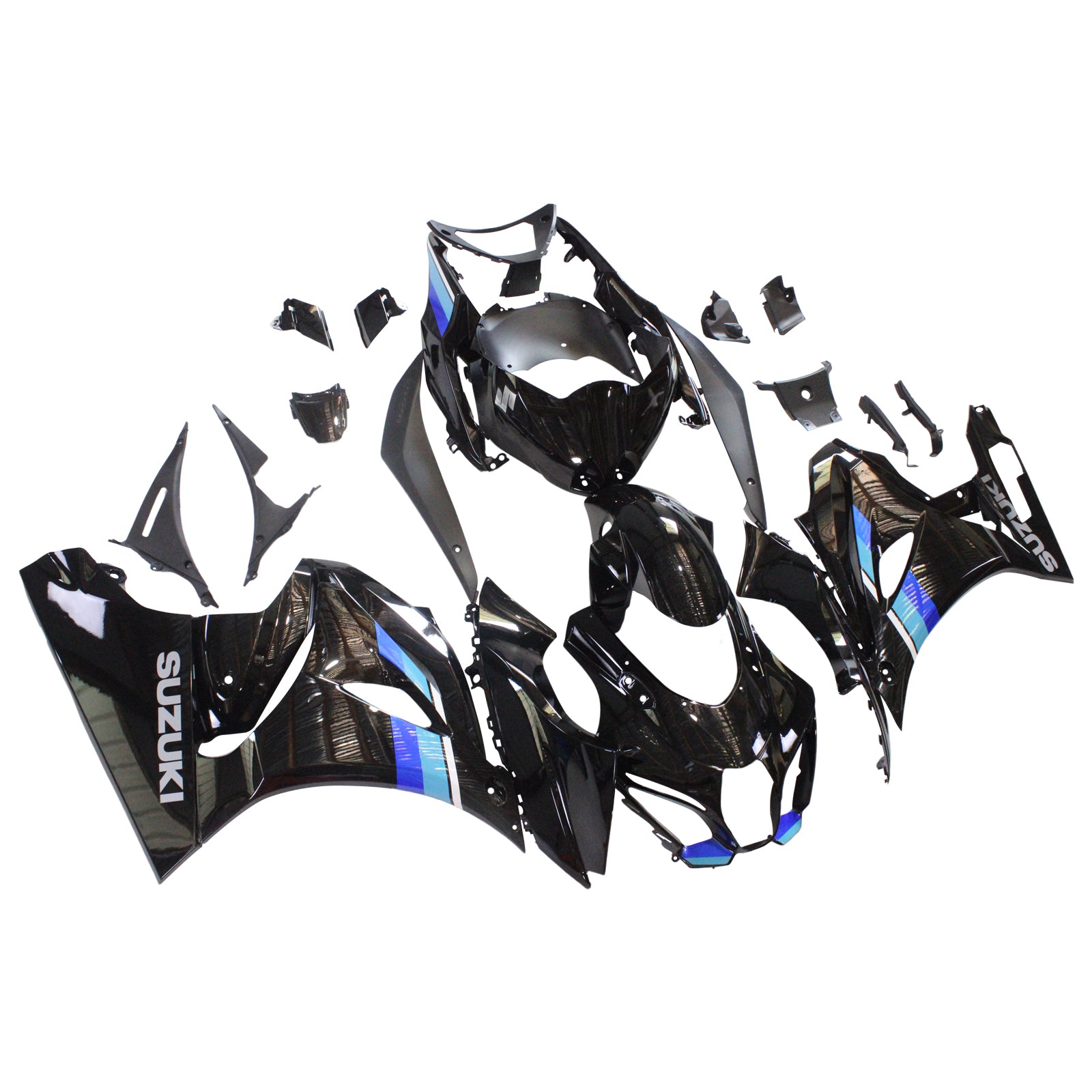 Amotopart Suzuki GSXR1000 2017-2024 K17 Glossy Black with Blue logo Fairing Kit