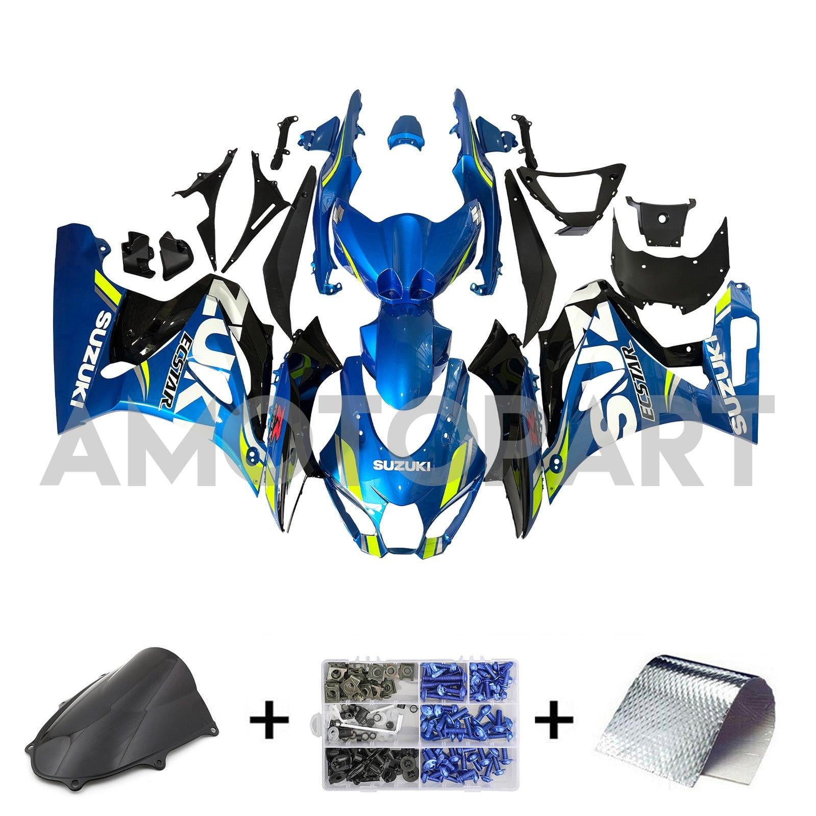 Amotopart 2017-2024 K17 GSXR1000 スズキ ブラック&ブルー Style2 フェアリングキット