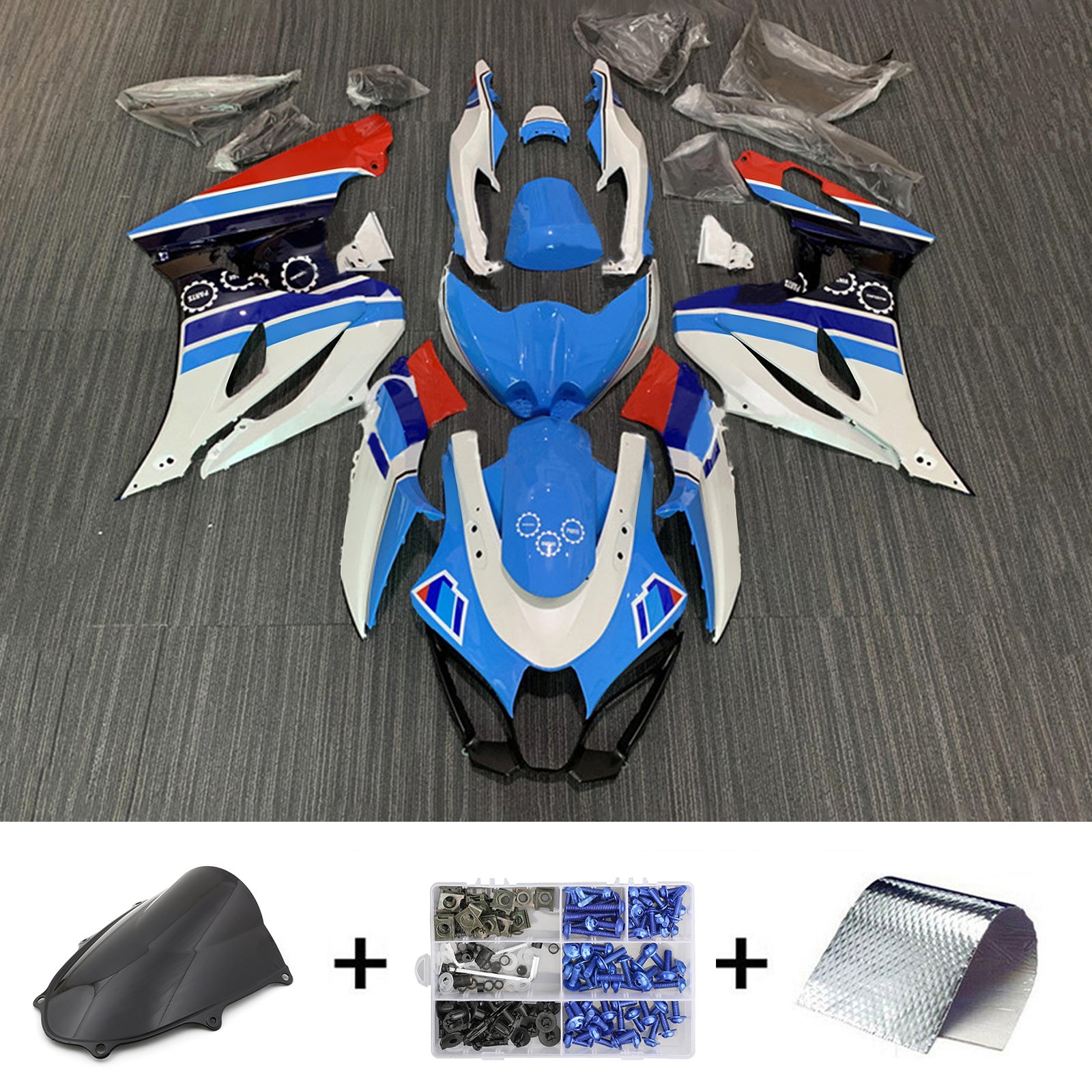 Amotopart 2017-2024 Kit carena K17 GSXR 1000 Suzuki blu e bianco stile 1