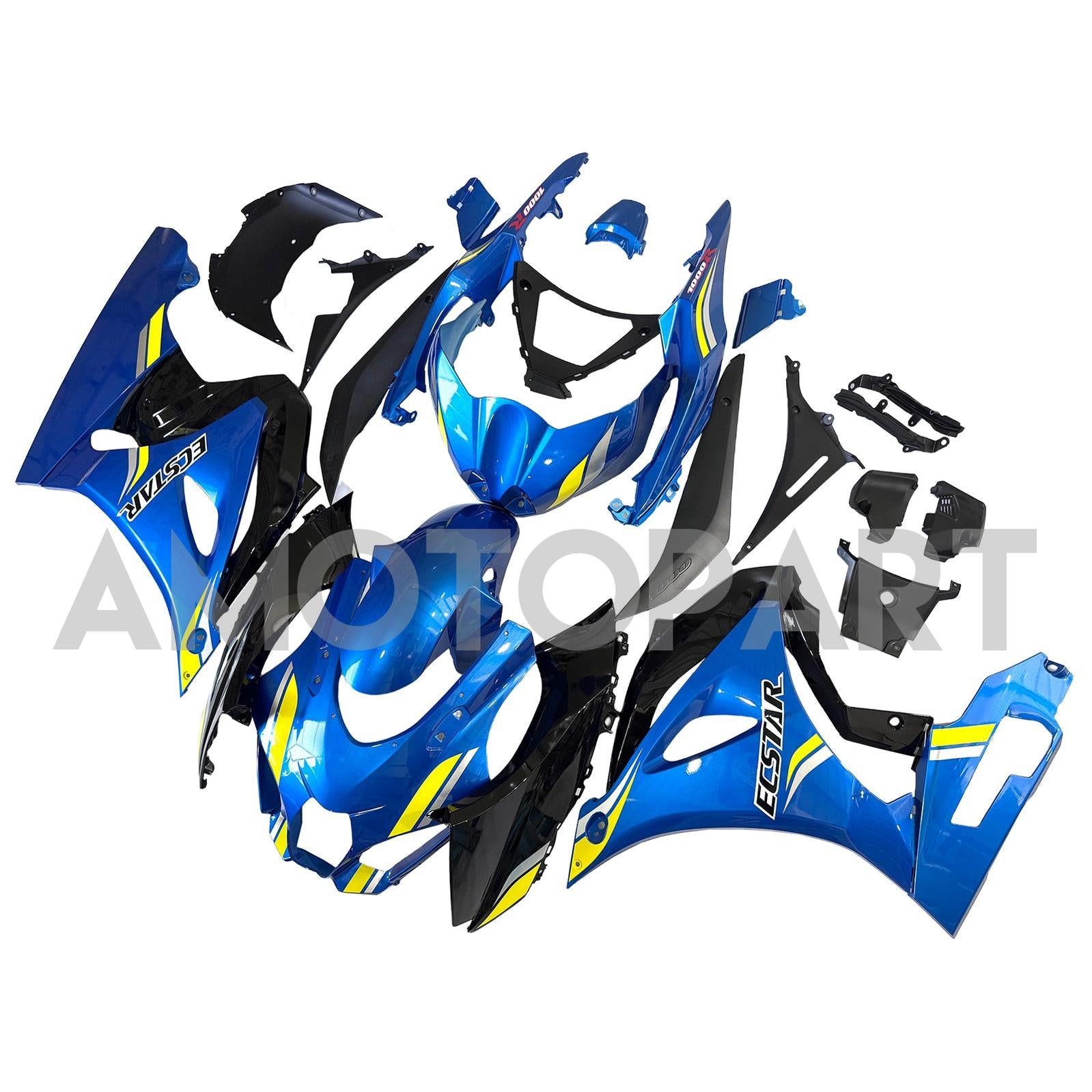 Amotopart 2017-2025 K17 GSXR1000 Suzuki Blau&Verkleidungssatz mit gelben Emblemen
