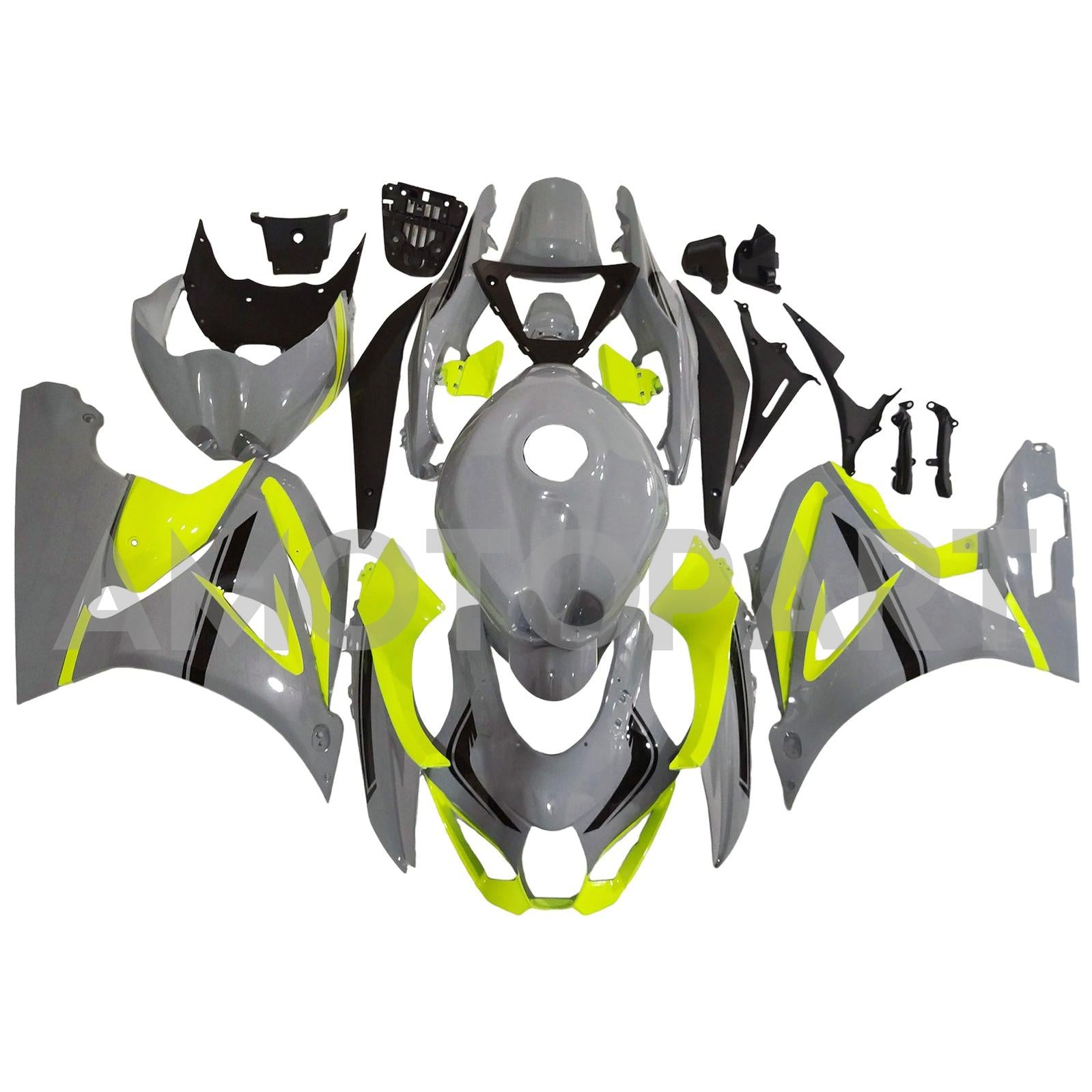 Amotopart 2017-2025 K17 GSXR1000 Suzuki Gloss Grey with Neon Yellow Fairing Kit
