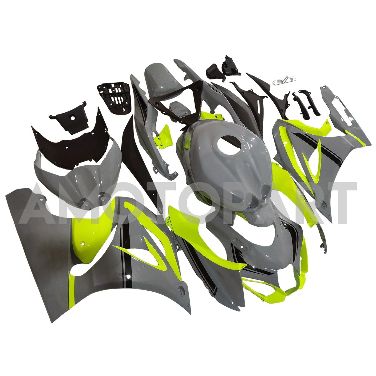 Amotopart 2017-2024 K17 GSXR1000 Suzuki Gloss Gray With Neon Yellow Fairing Kit