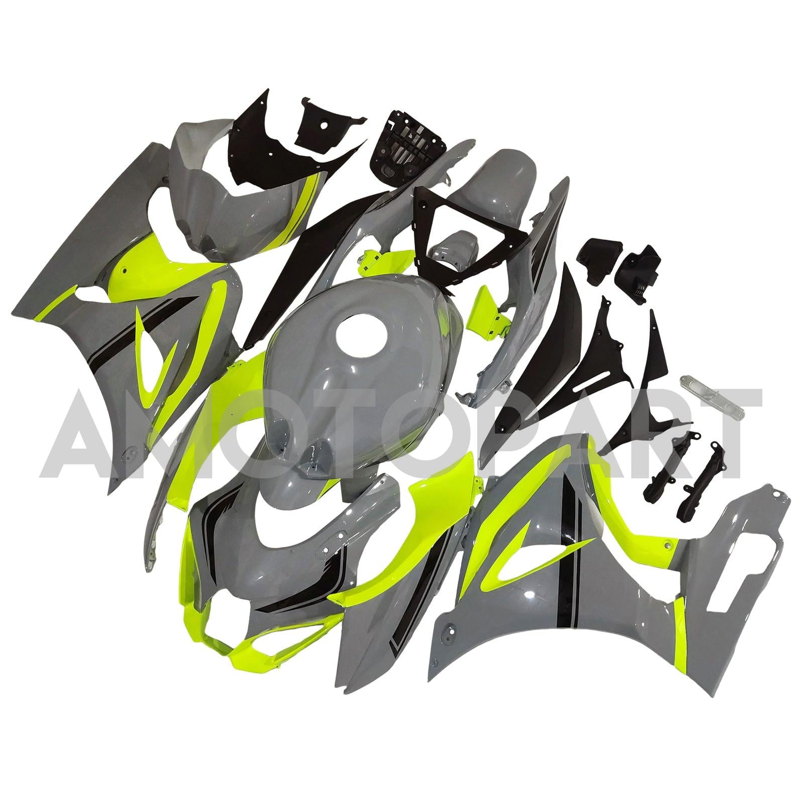 Amotopart 2017-2024 K17 GSXR1000 Suzuki Gloss Gray With Neon Yellow Fairing Kit