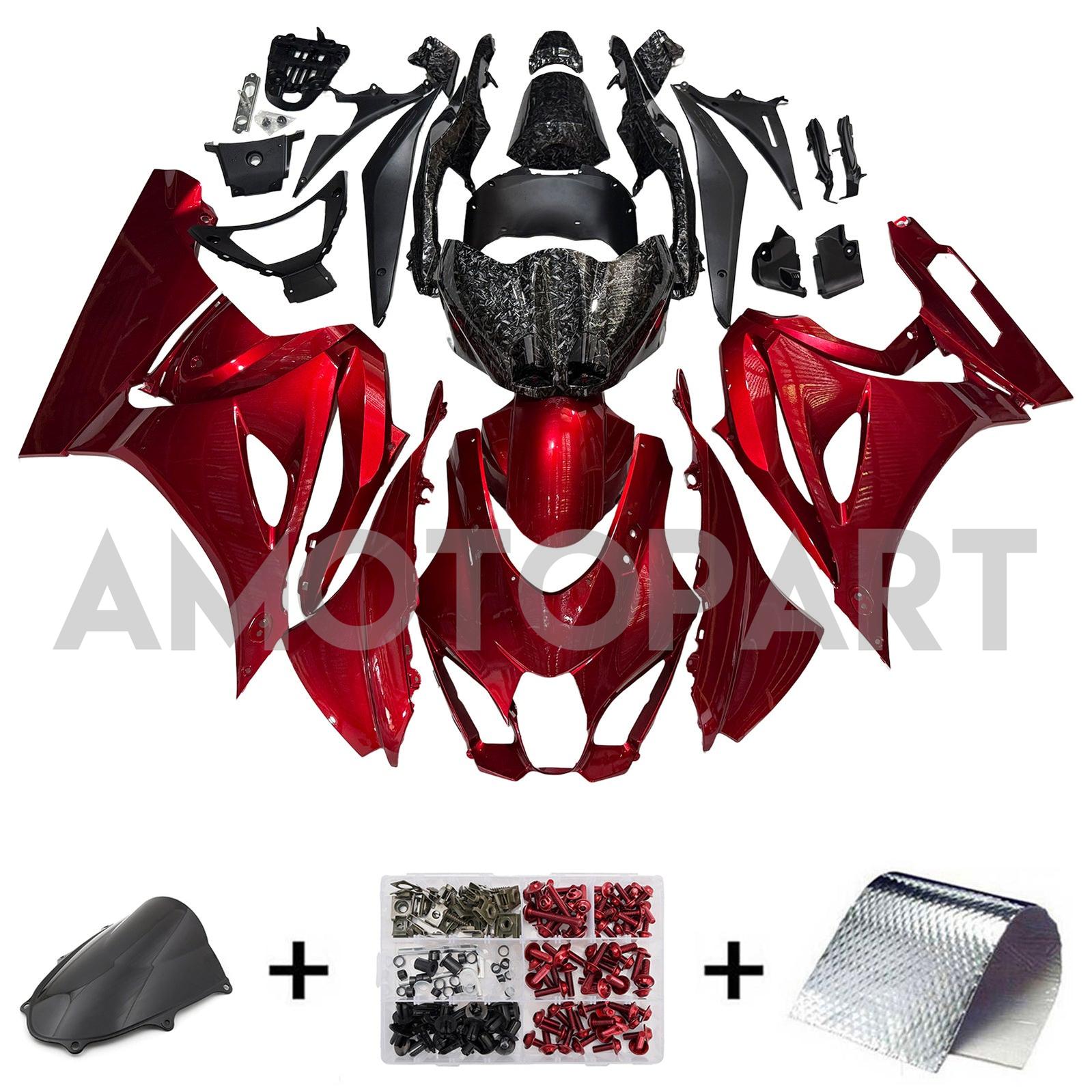 Amotopart 2017–2025 Suzuki GSXR1000, glänzend rot & Verkleidungssatz mit geschmiedetem Carbonfasermuster