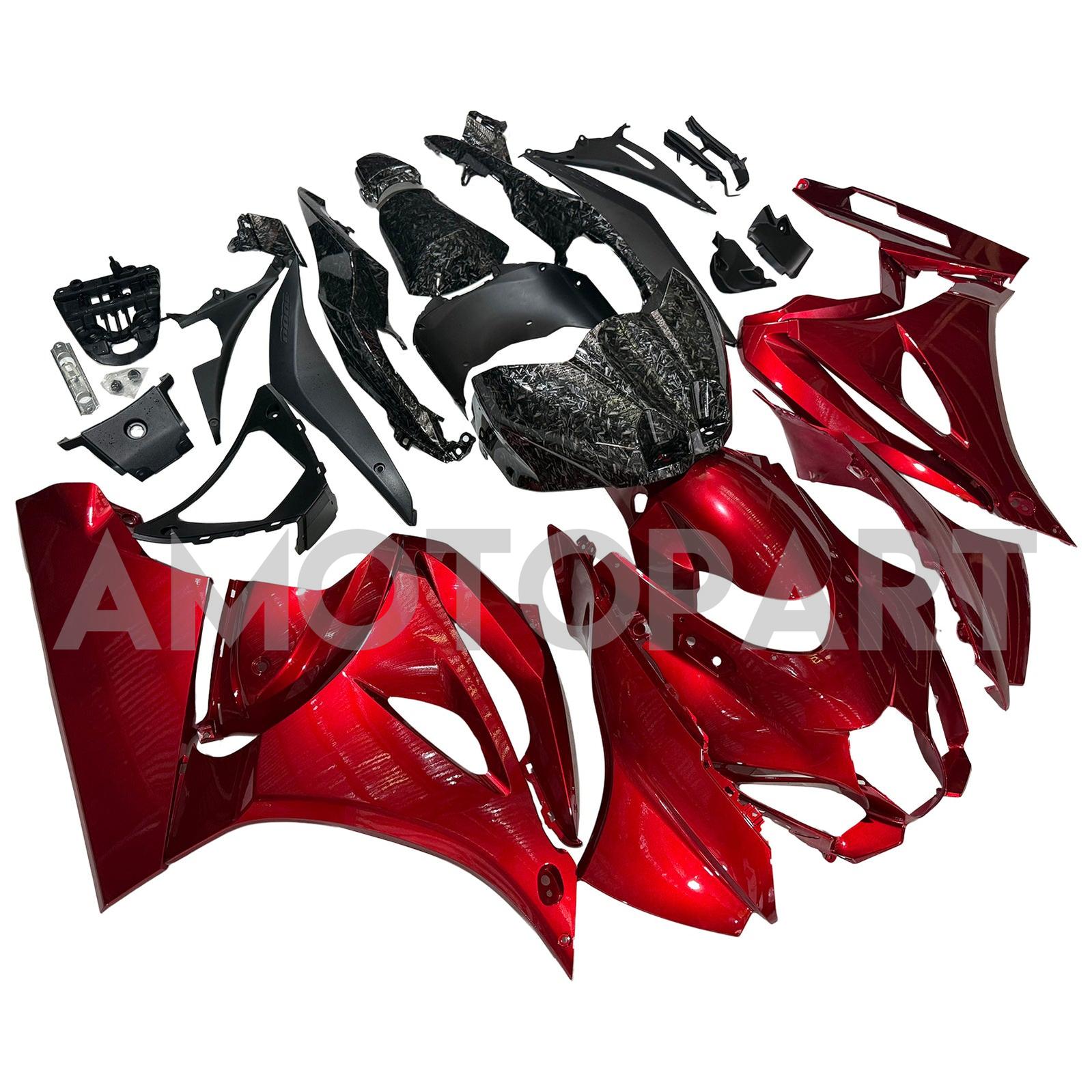 Amotopart 2017-2025 Suzuki GSXR1000 Glossy Red & Forged Carbon Fiber Pattern Fairing Kit