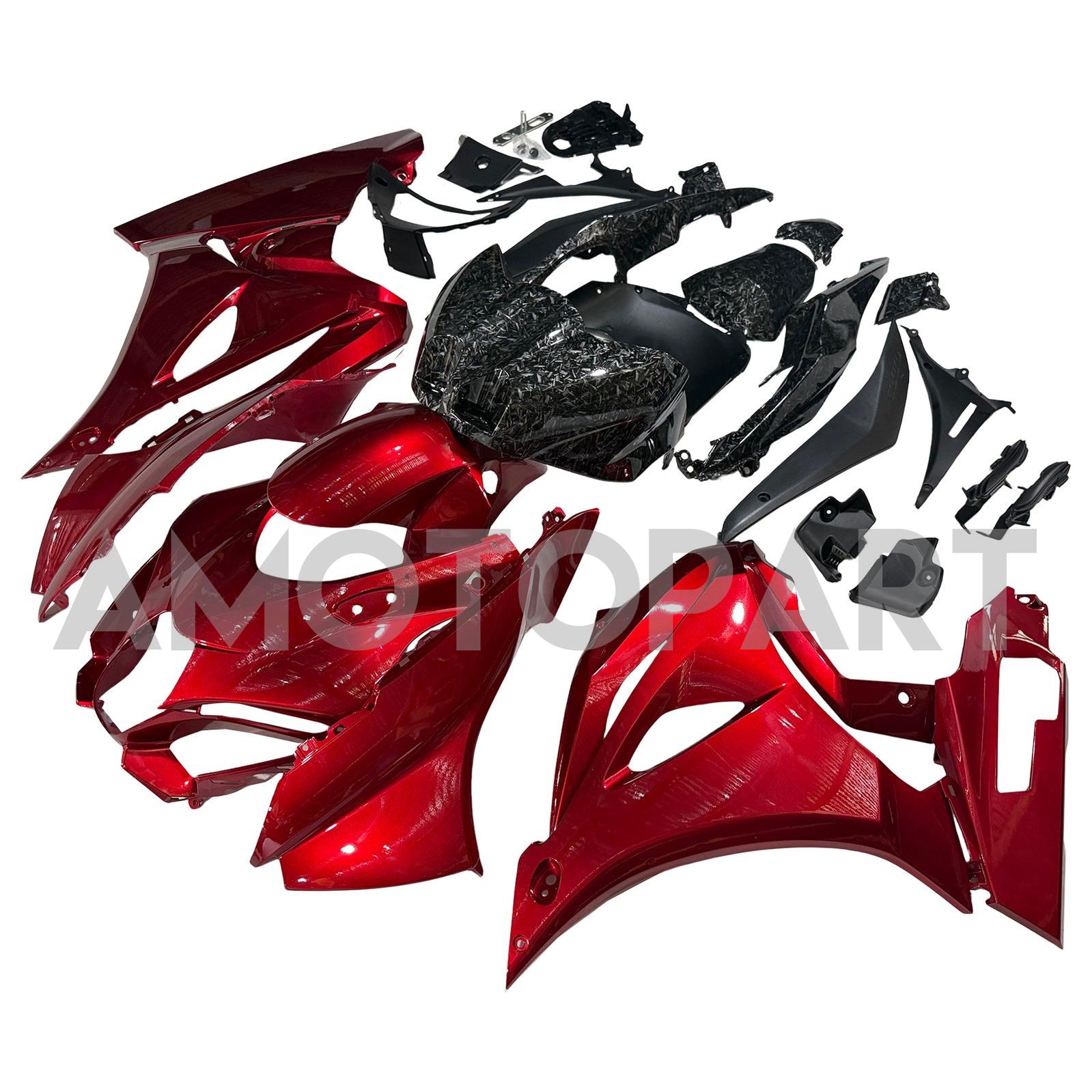 Amotopart 2017-2025 Suzuki GSXR1000 Glossy Red & Forged Carbon Fiber Pattern Fairing Kit