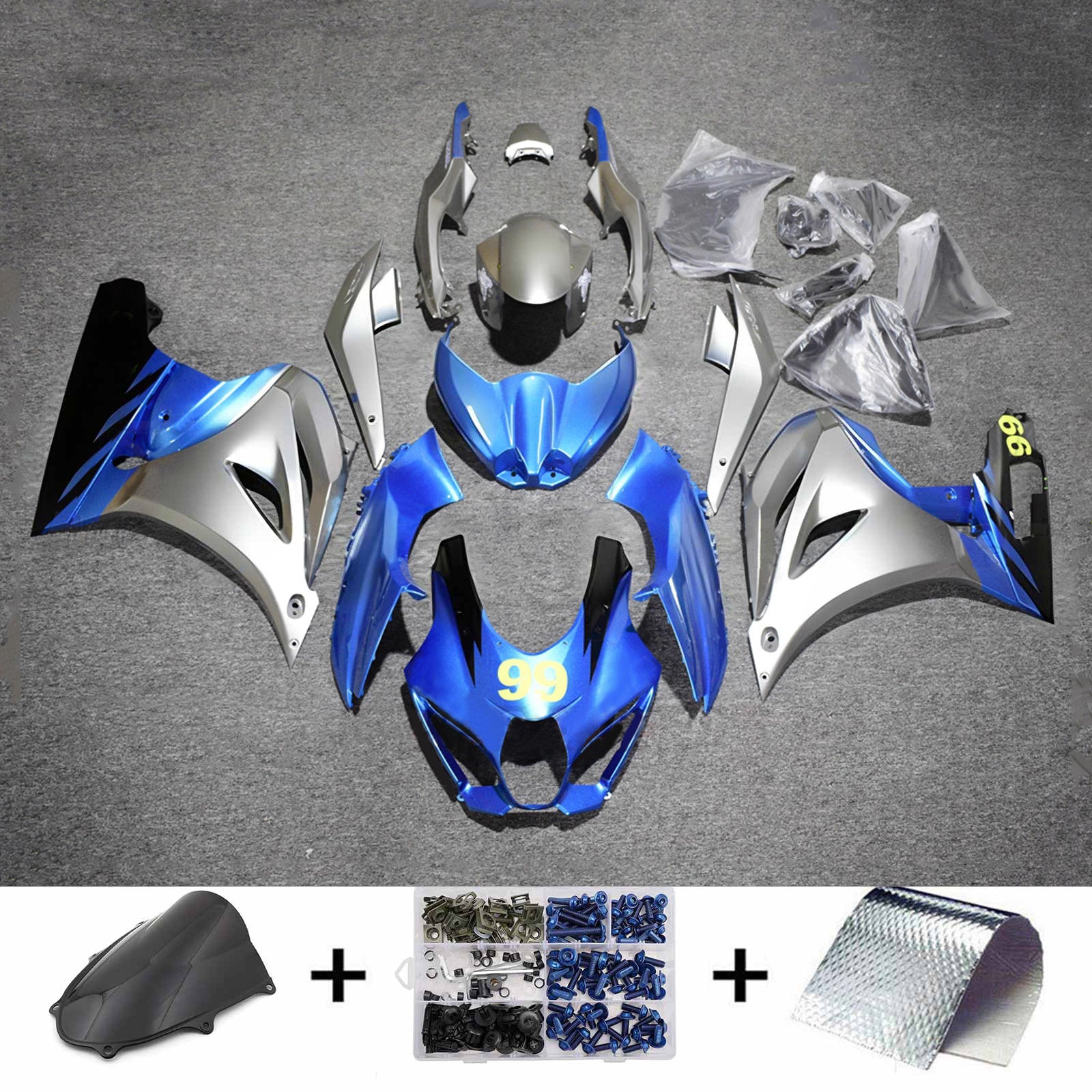 Amotopart 2017-2025 Suzuki GSXR1000 Blue Silver Black Fairing Kit