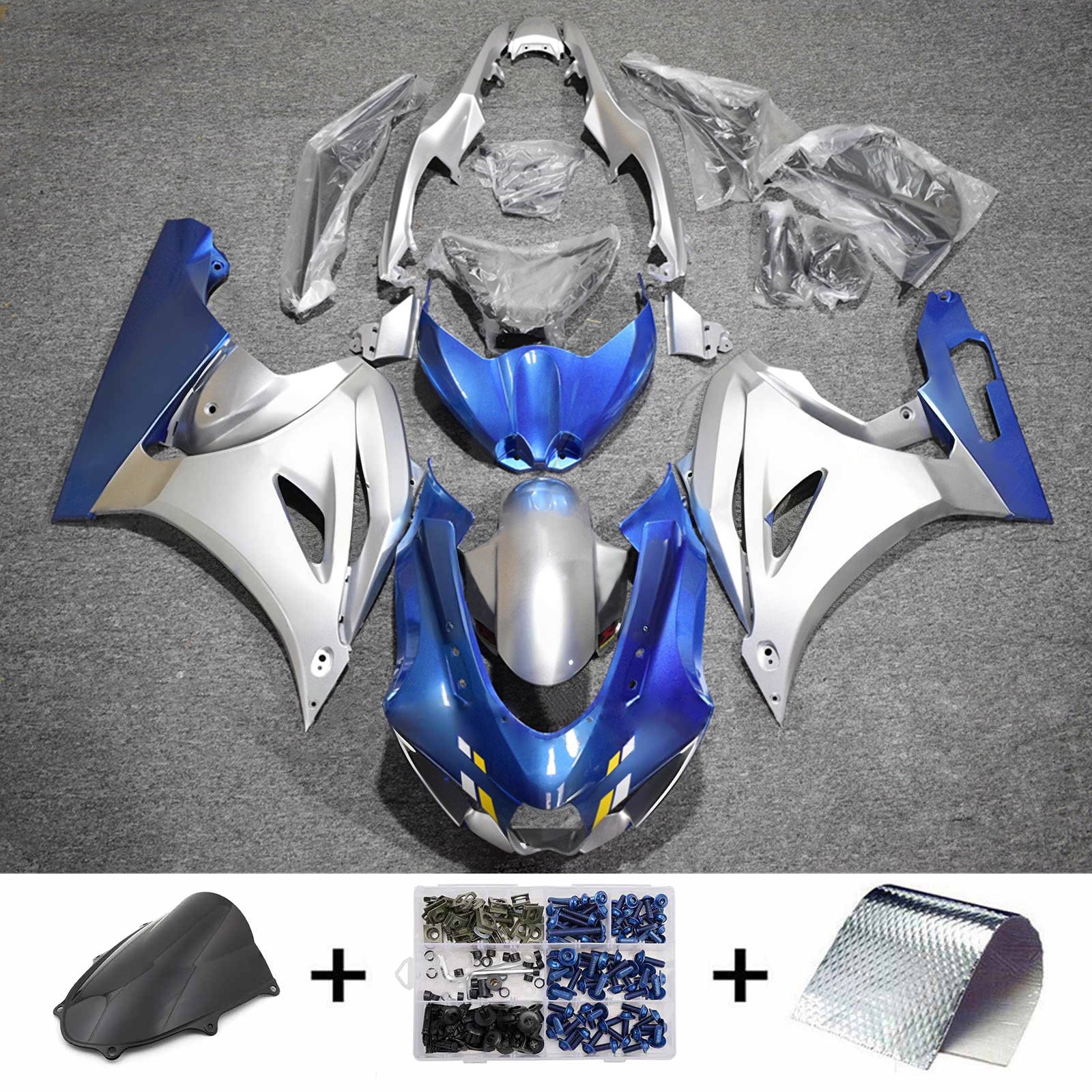 Amotopart 2017-2025 Suzuki GSXR1000 Blue Silver Fairing Kit