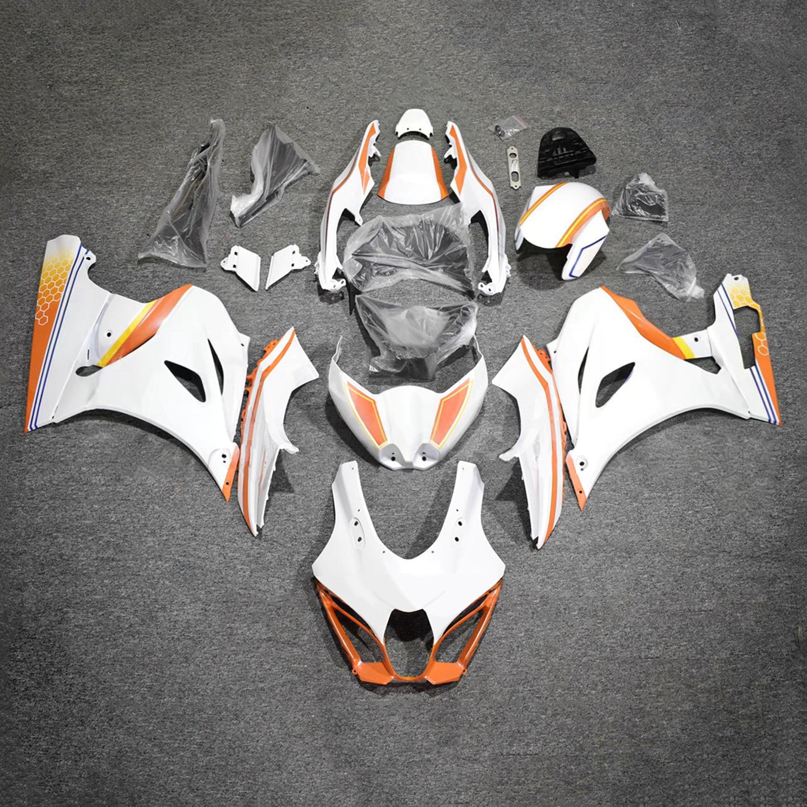Amotopart 2017-2025 Suzuki GSXR1000 White Blue Orange Fairing Kit