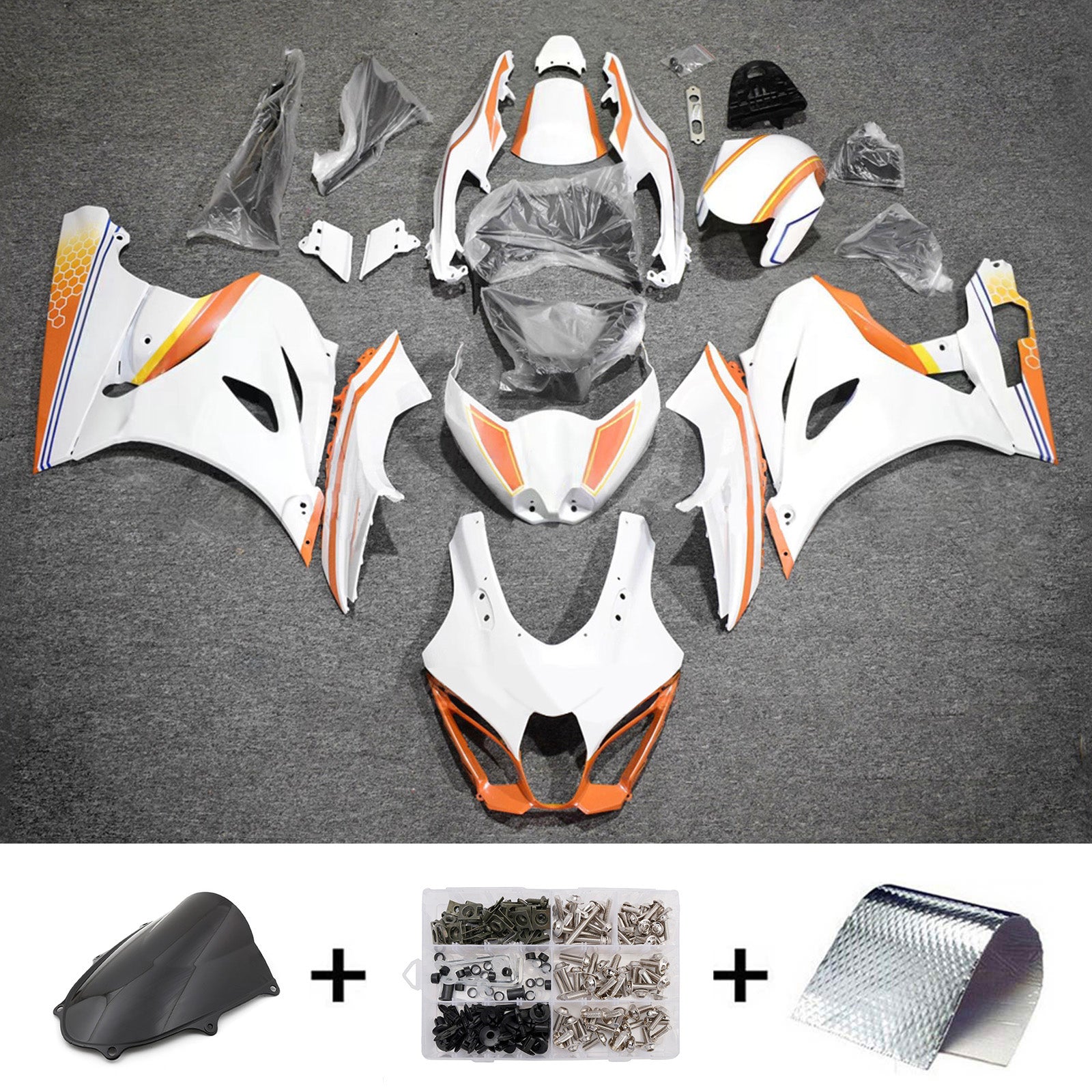 Amotopart 2017-2025 Suzuki GSXR1000 White Blue Orange Fairing Kit