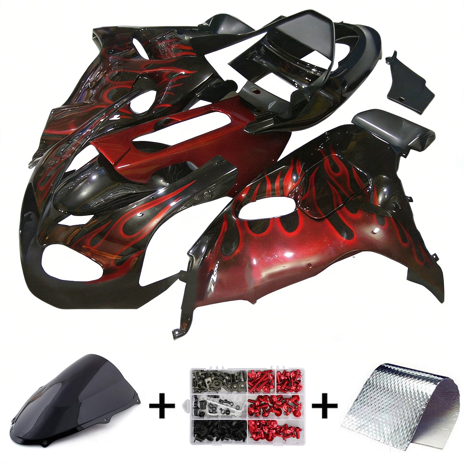 Amotopart 1998-2003 TL1000R Suzuki Black&Red Flame Fairing Kit