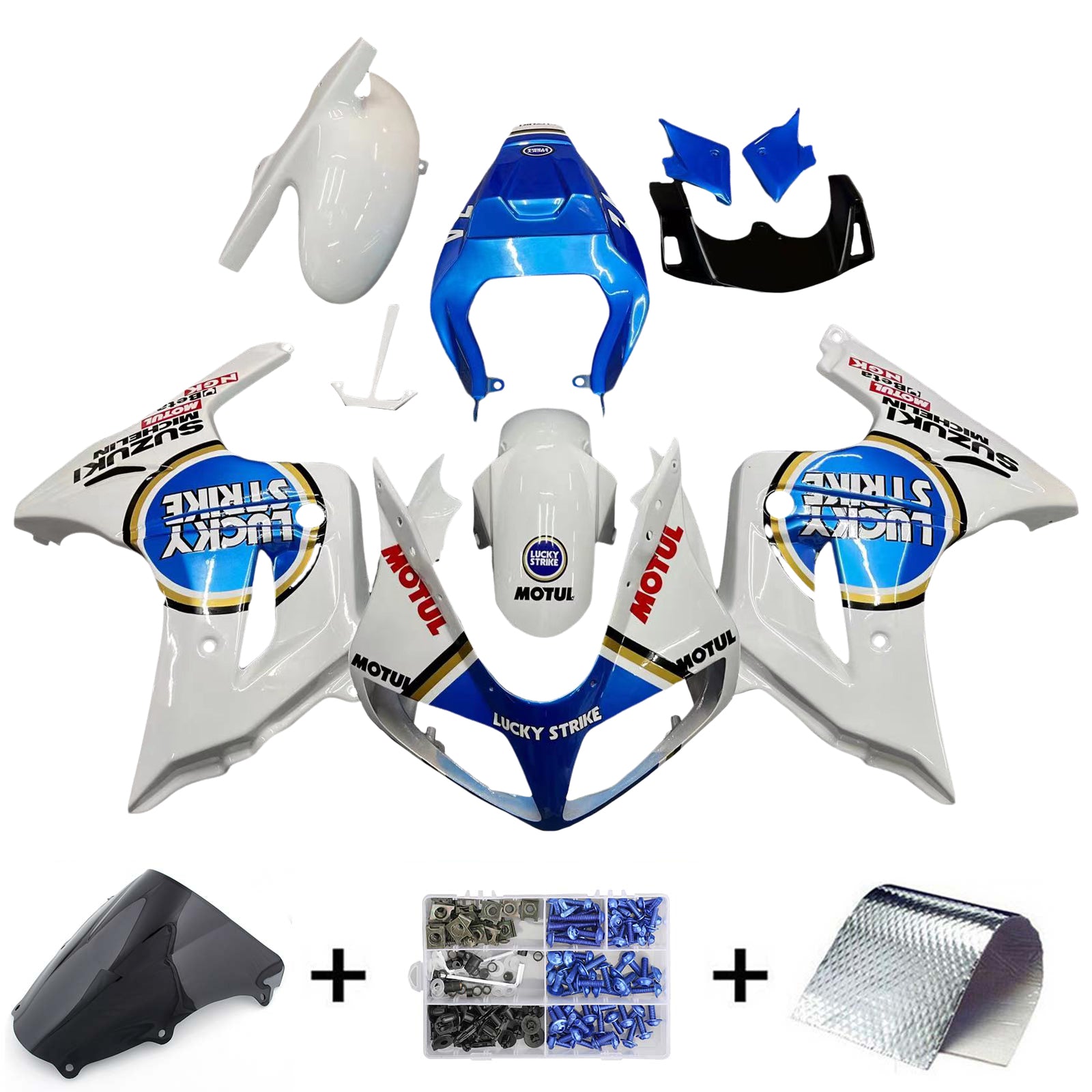 Kit de carénage Amotopart Suzuki SV650 2003-2013 blanc bleu