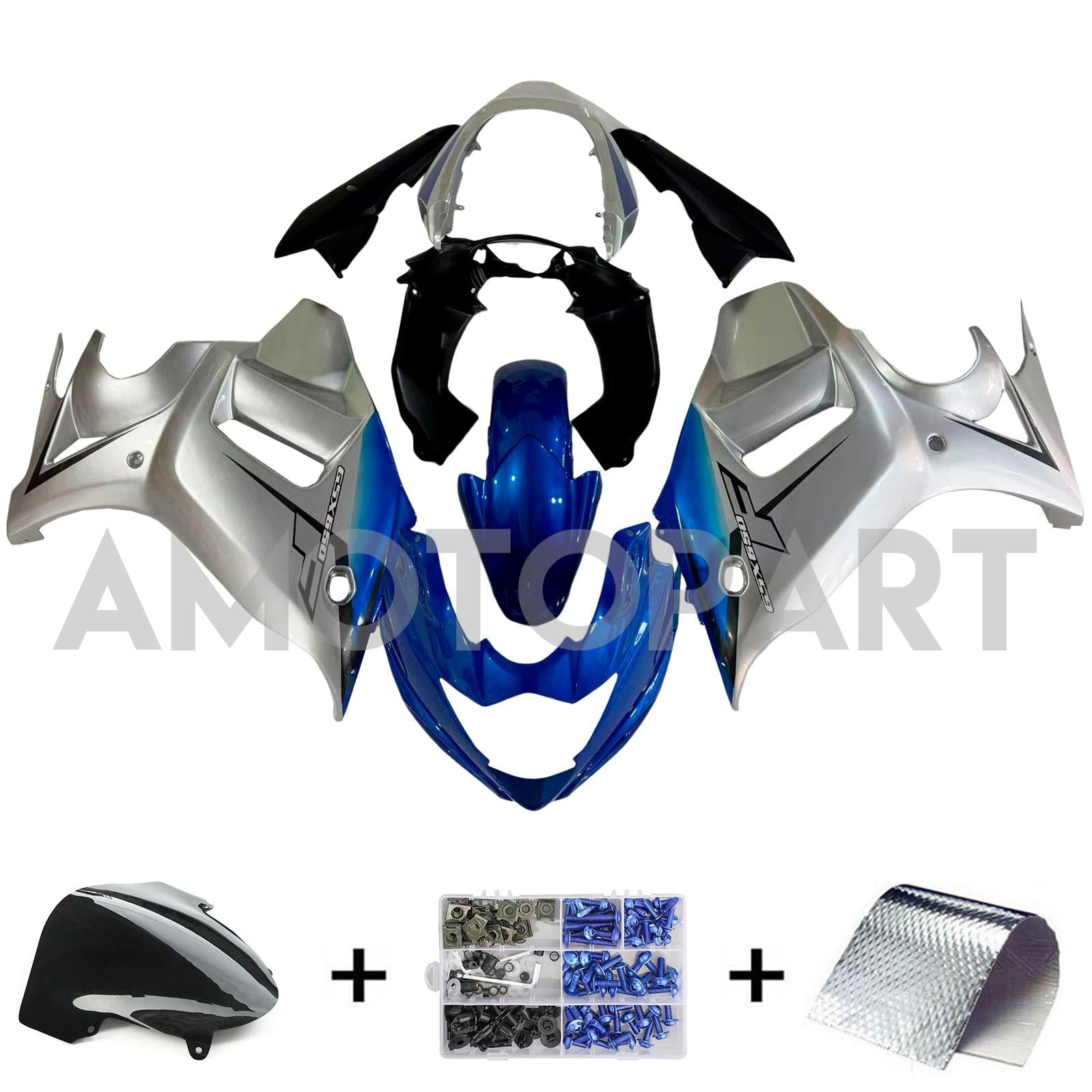 Amotopart 2008-2013 GSX650F Katana Suzuki Silver&Blue Fairing Kit
