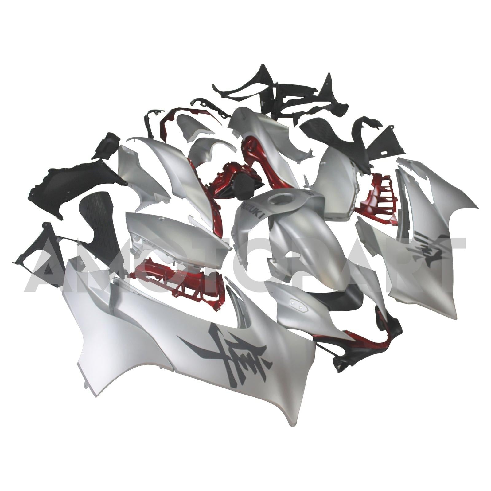 Amotopart 2021-2025 Suzuki Hayabusa GSX1300R Silber mit roter Verkleidung Kit