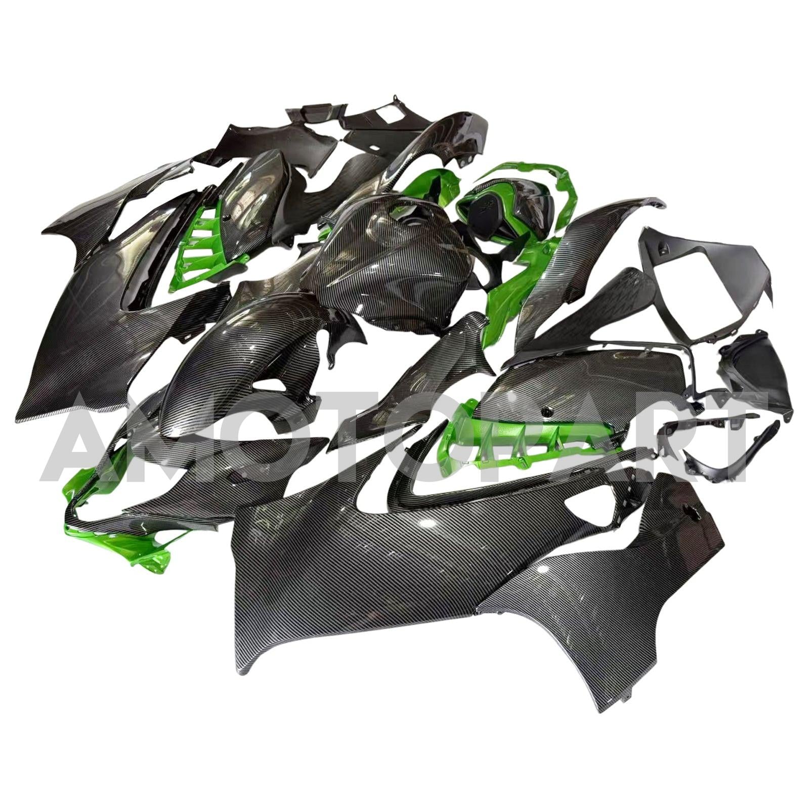 Amotopart 2021-2025 Suzuki Hayabusa GSX1300R Green ＆ Kohlefaser-Musterverkleidungskit