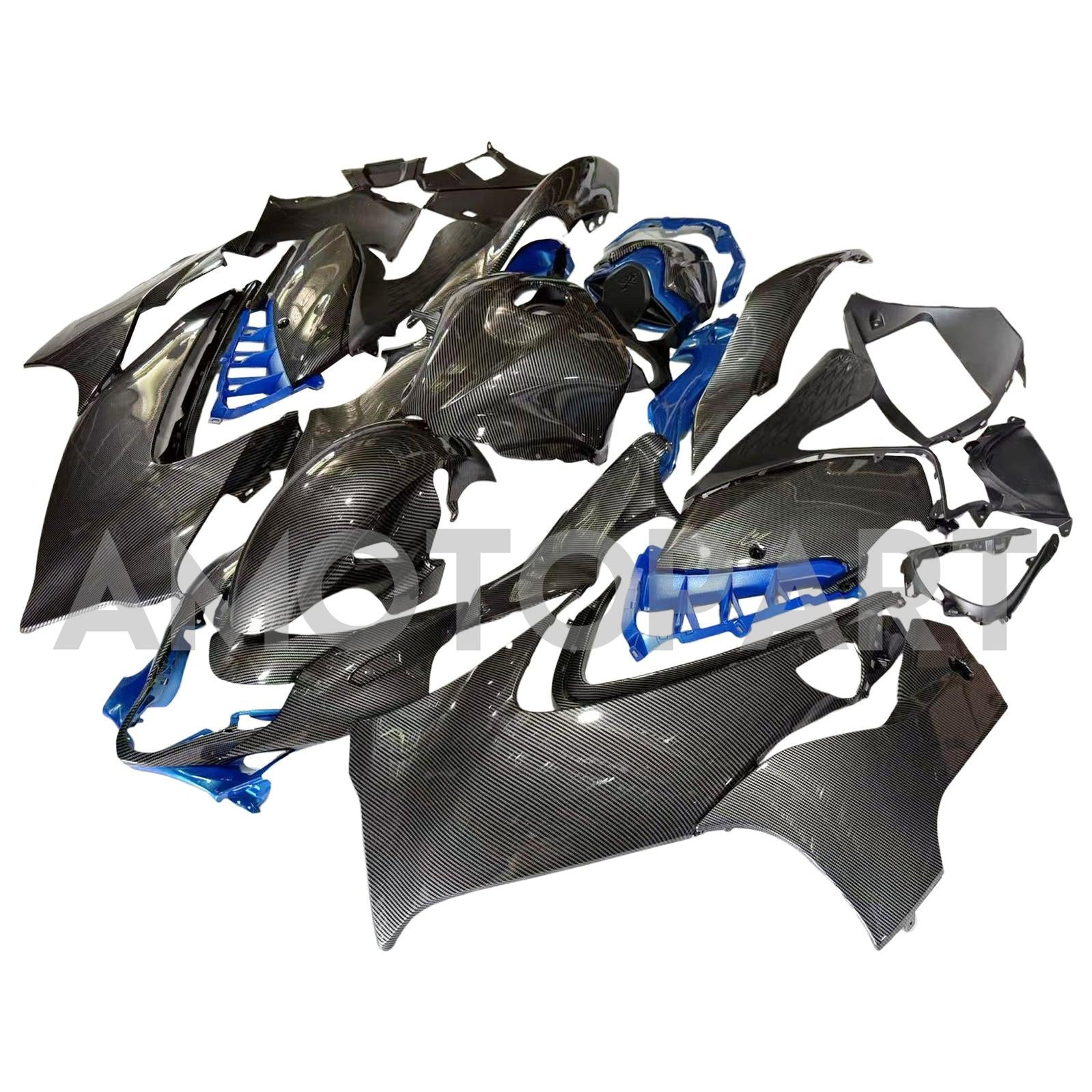 Amotopart 2021-2025 Suzuki Hayabusa GSX1300R Blau ＆ Kohlefaser-Musterverkleidungskit