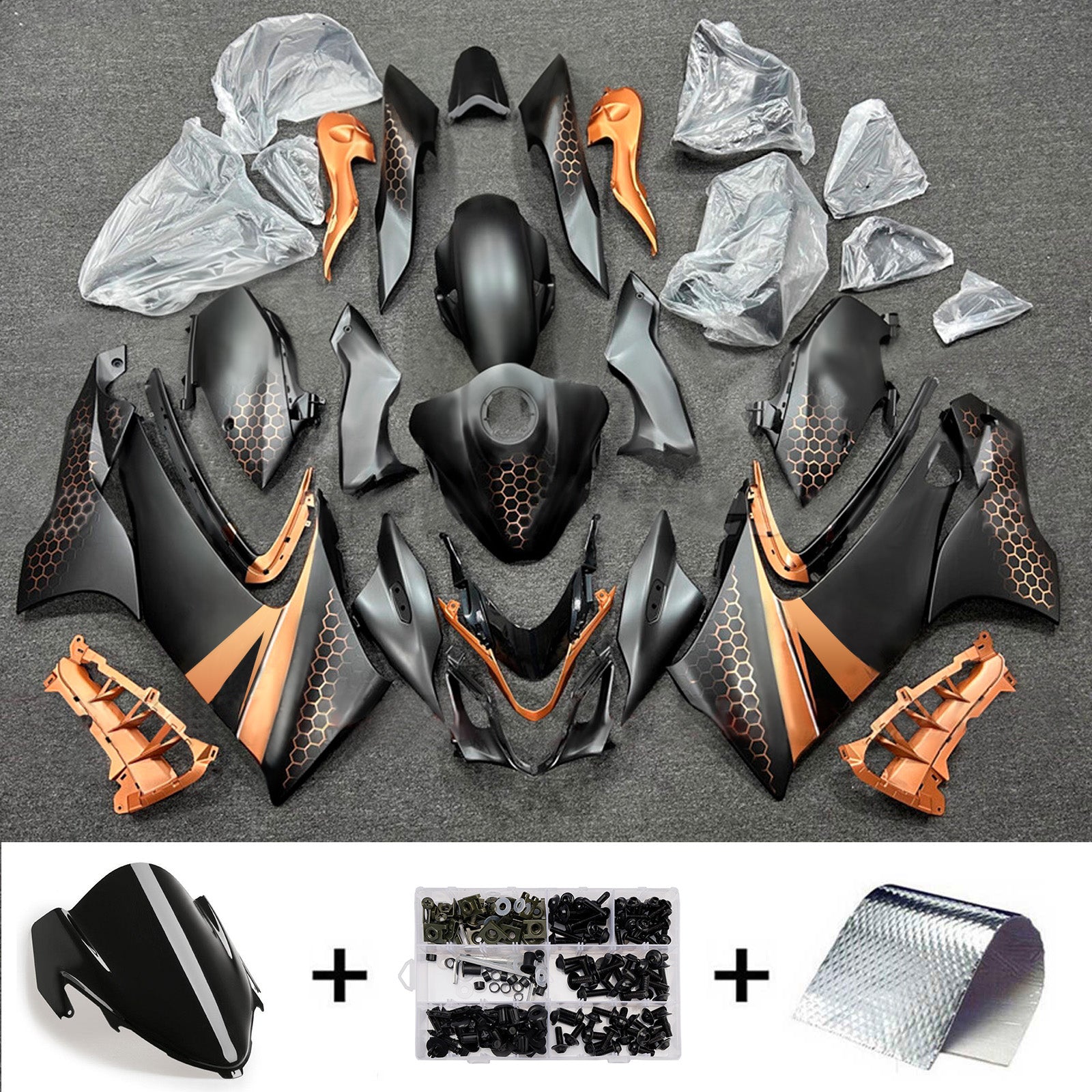 Amotopart 2021-2025 Suzuki GSX1300R Black Orange Fairing Kit