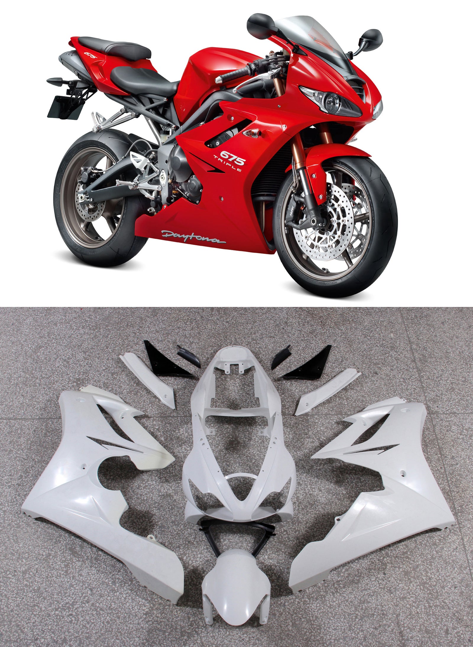 Amotopart 2006-2008 Triumph Daytona 675 Kit de carénage rouge blanc