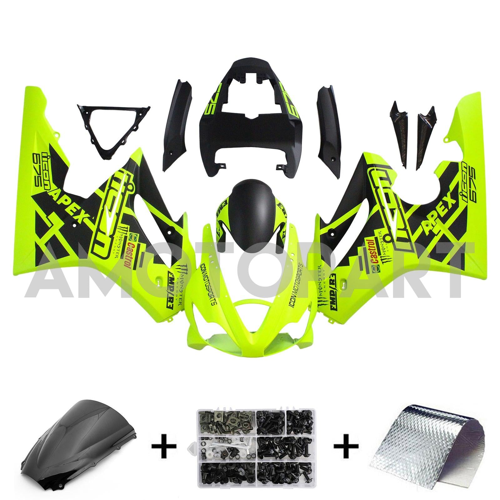 AMOTOPT TRIUMPH 2006-2008 Daytona 675 Kit de carenagem preta amarela