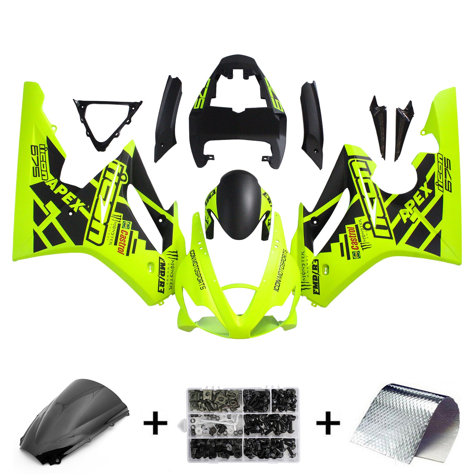 Kit de carenado Amotopart Triumph 2006-2008 Daytona 675 amarillo negro