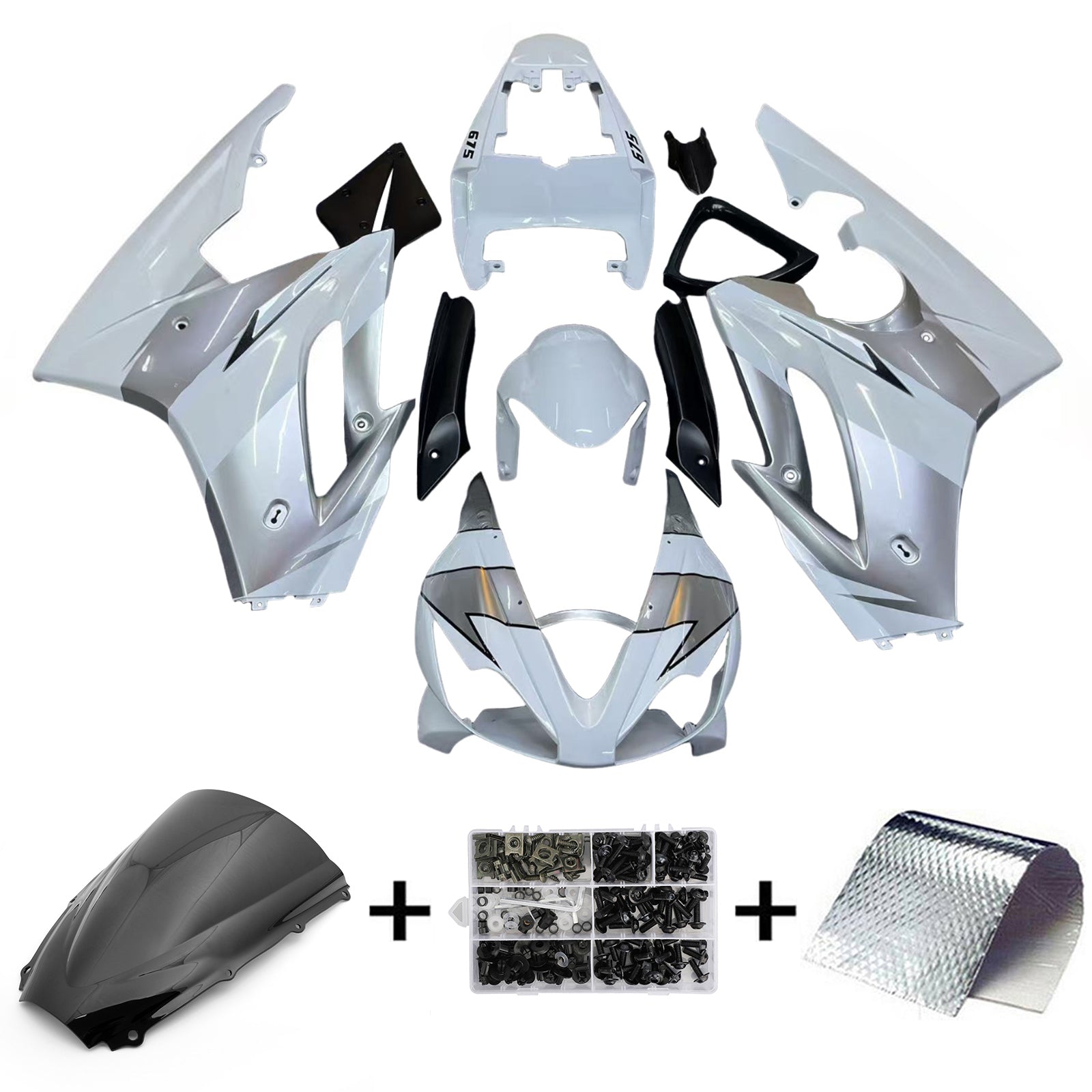 Amotopart 2006-2008 Triumph Daytona 675 Kit de carénage blanc gris