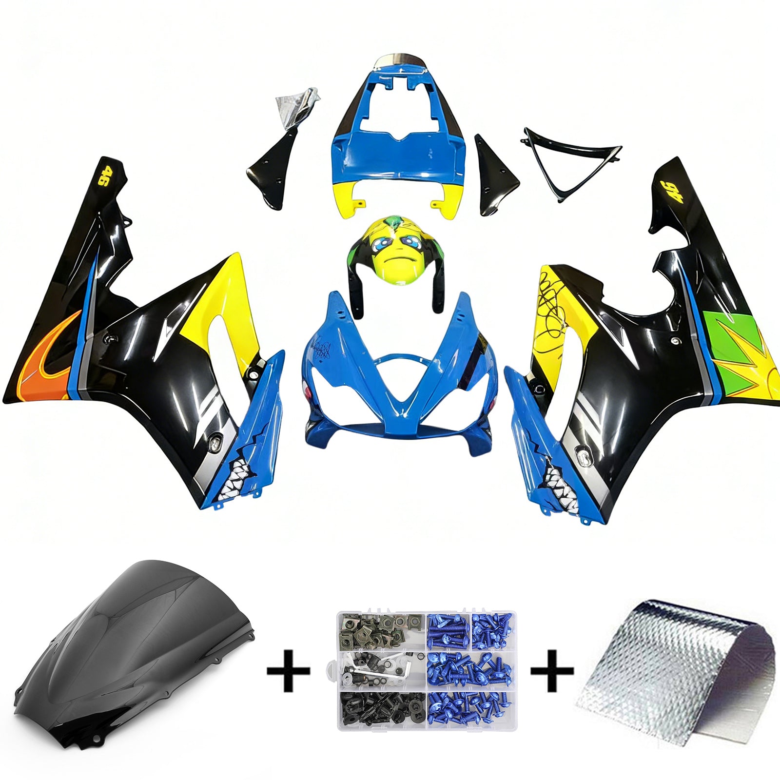 Amotopart 2006-2008 Triumph Daytona 675 Bleu&Kit de carénage Yellow Monster