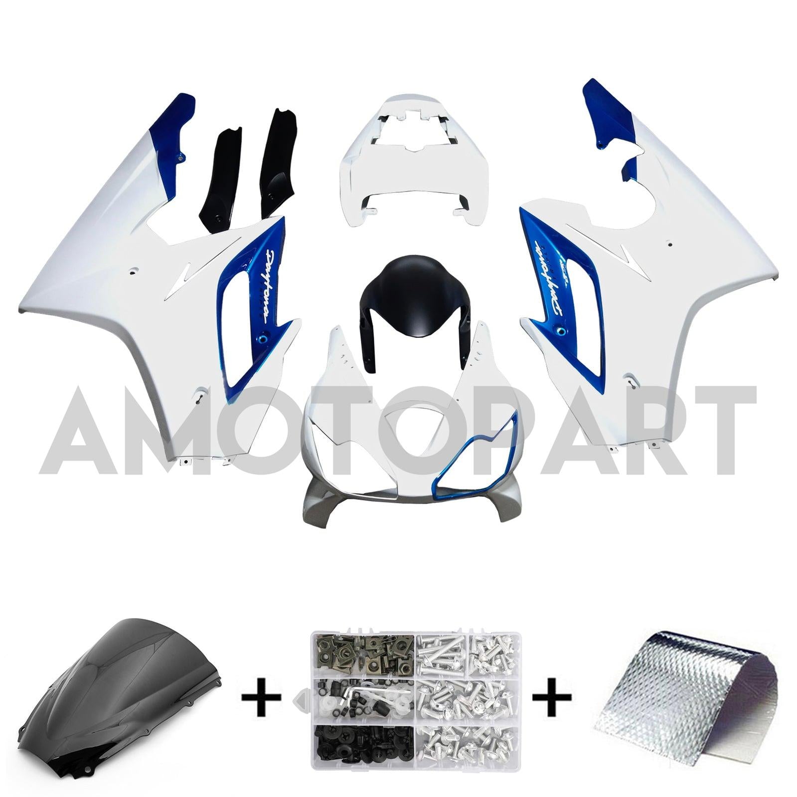 Amotopart 2006-2008 Triumph Daytona 675 White Blue Fairing Kit