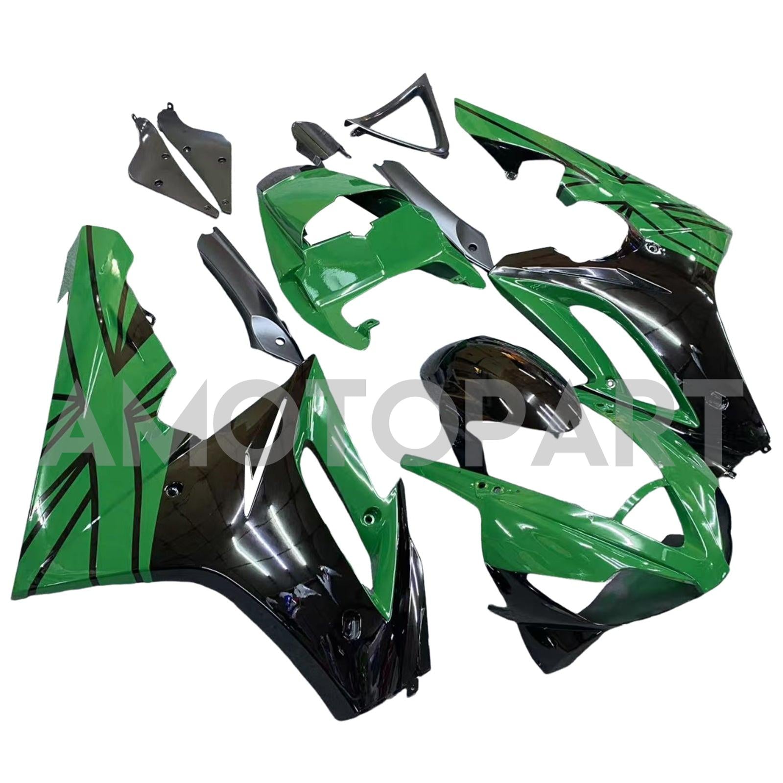 Amotopart 2006-2008 Triumph Daytona 675 Glänzende dunkelgrüne Schwarzverkleidung Kit