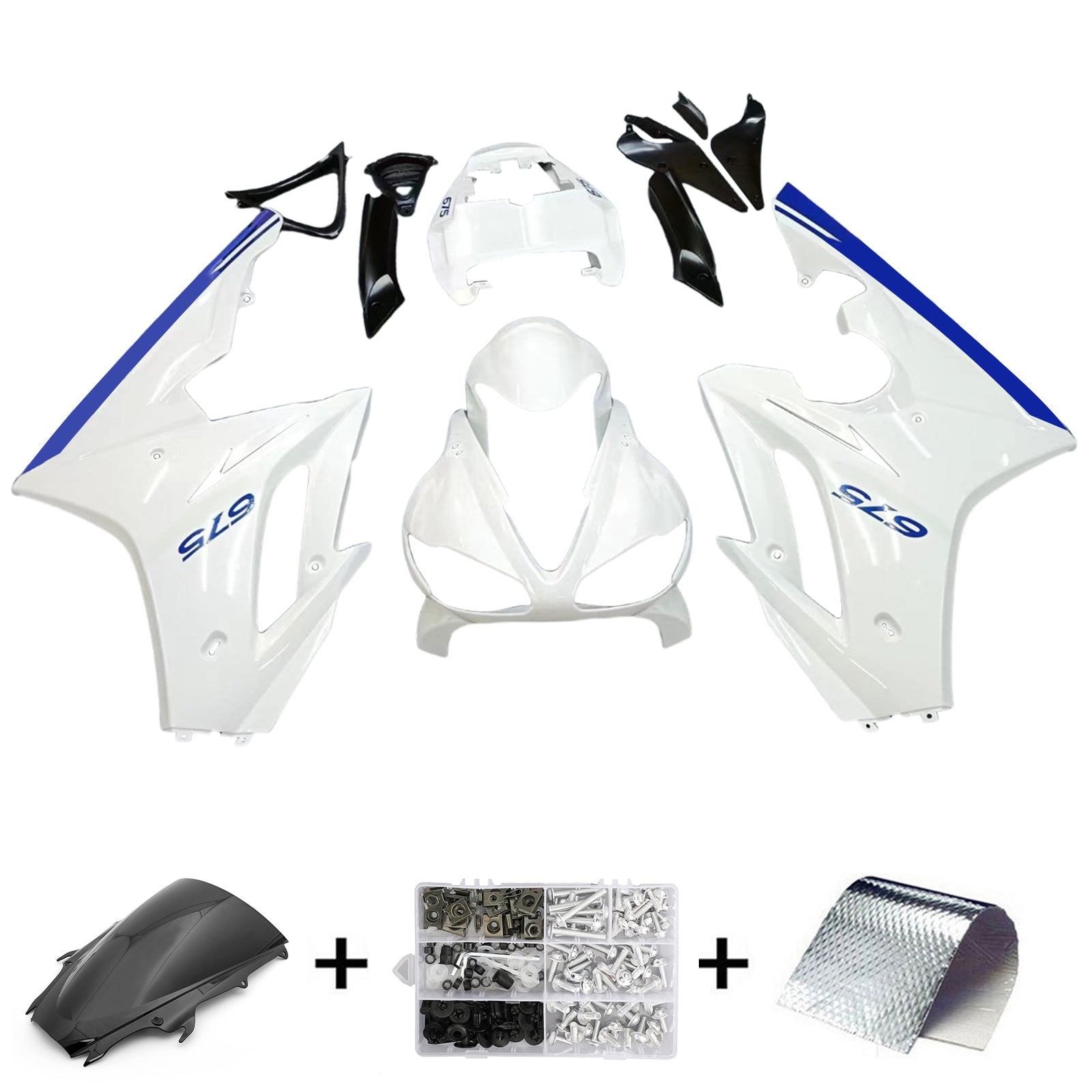 Amotopart 2009-2012 Triumph Daytona 675 Kit de carenado blanco y azul