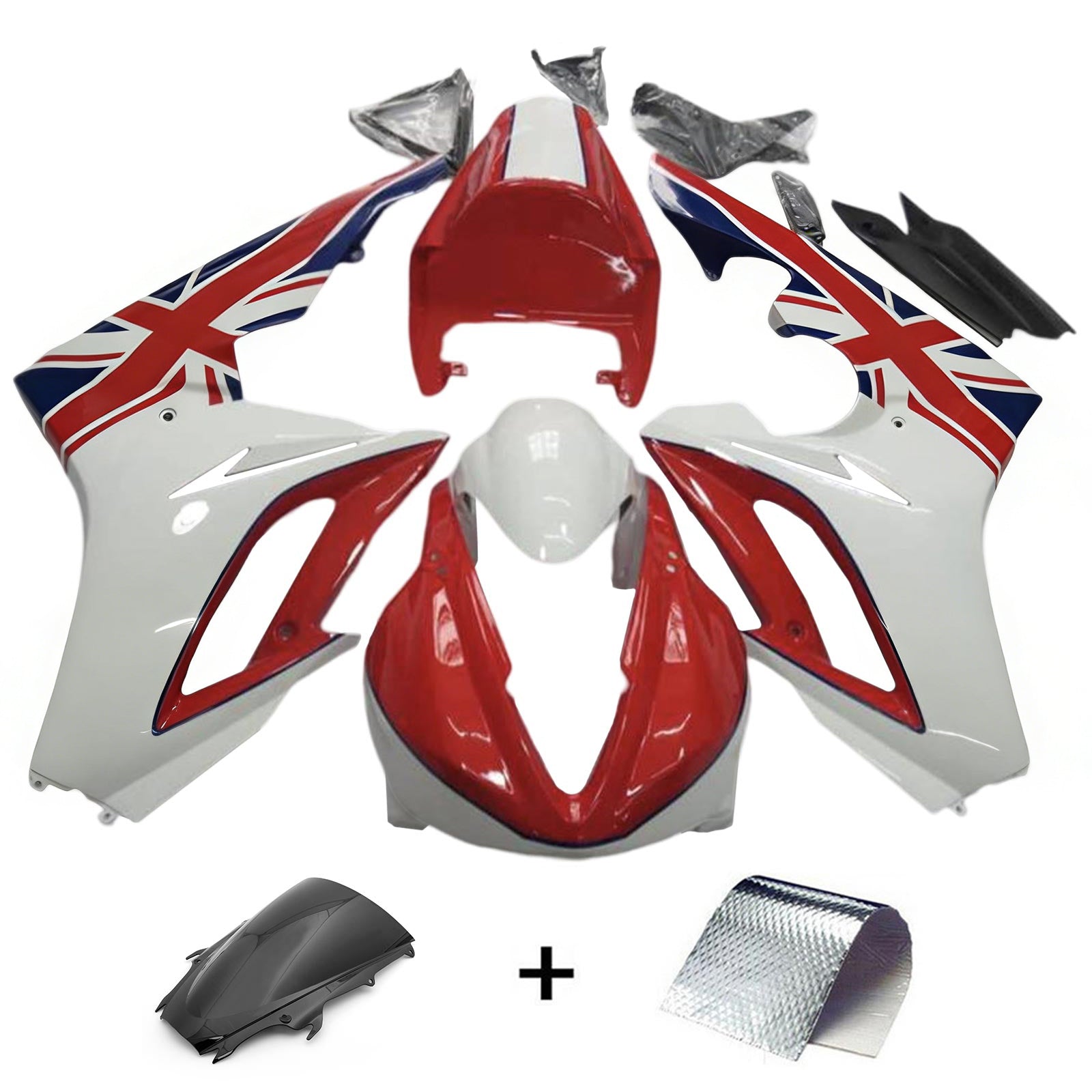 Amotopart 2009-2012 Triumph Daytona 675 Red & White Flag Fairing Kit