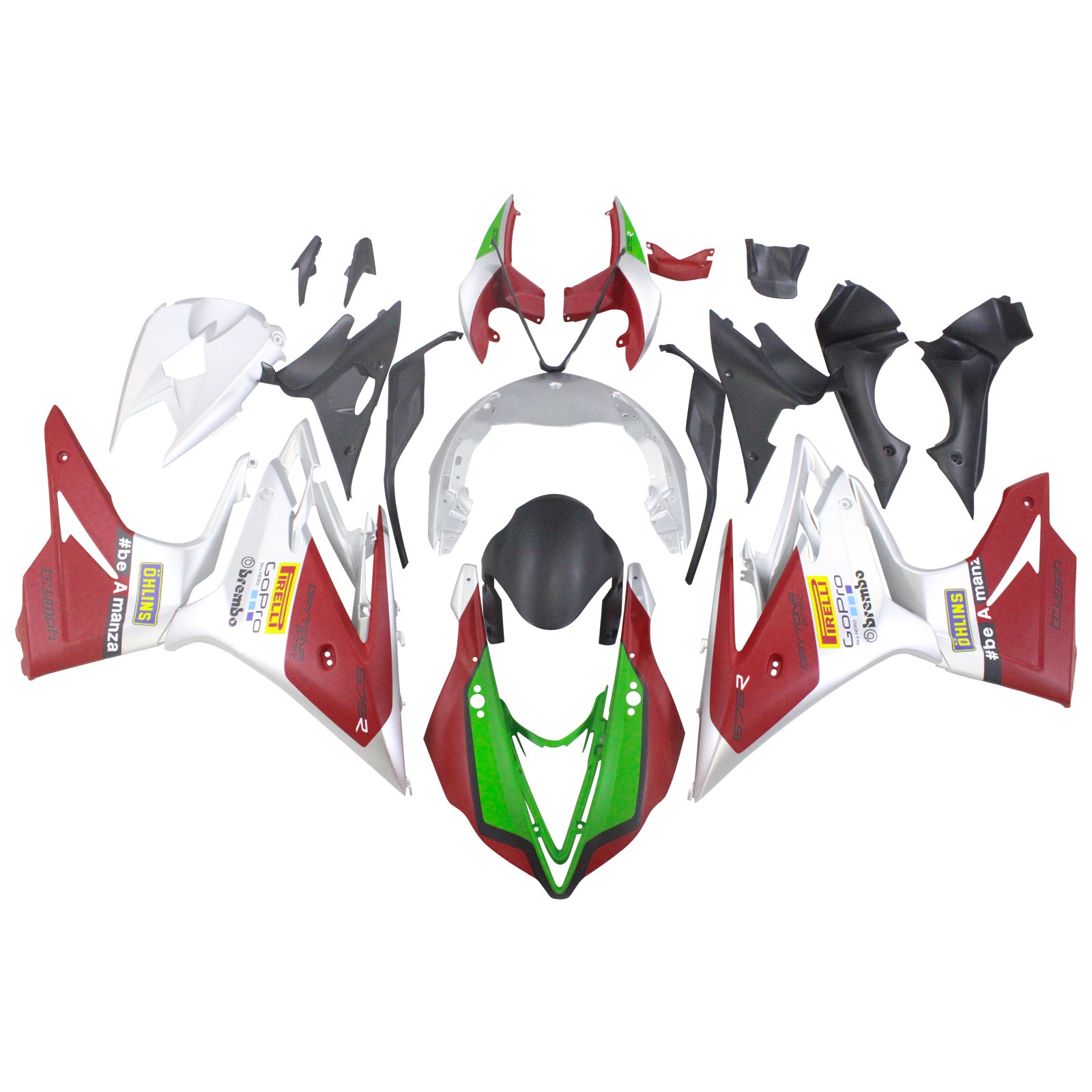 Amotopart Triumph Daytona 675 2013–2017 rot-weißes Style4-Verkleidungsset