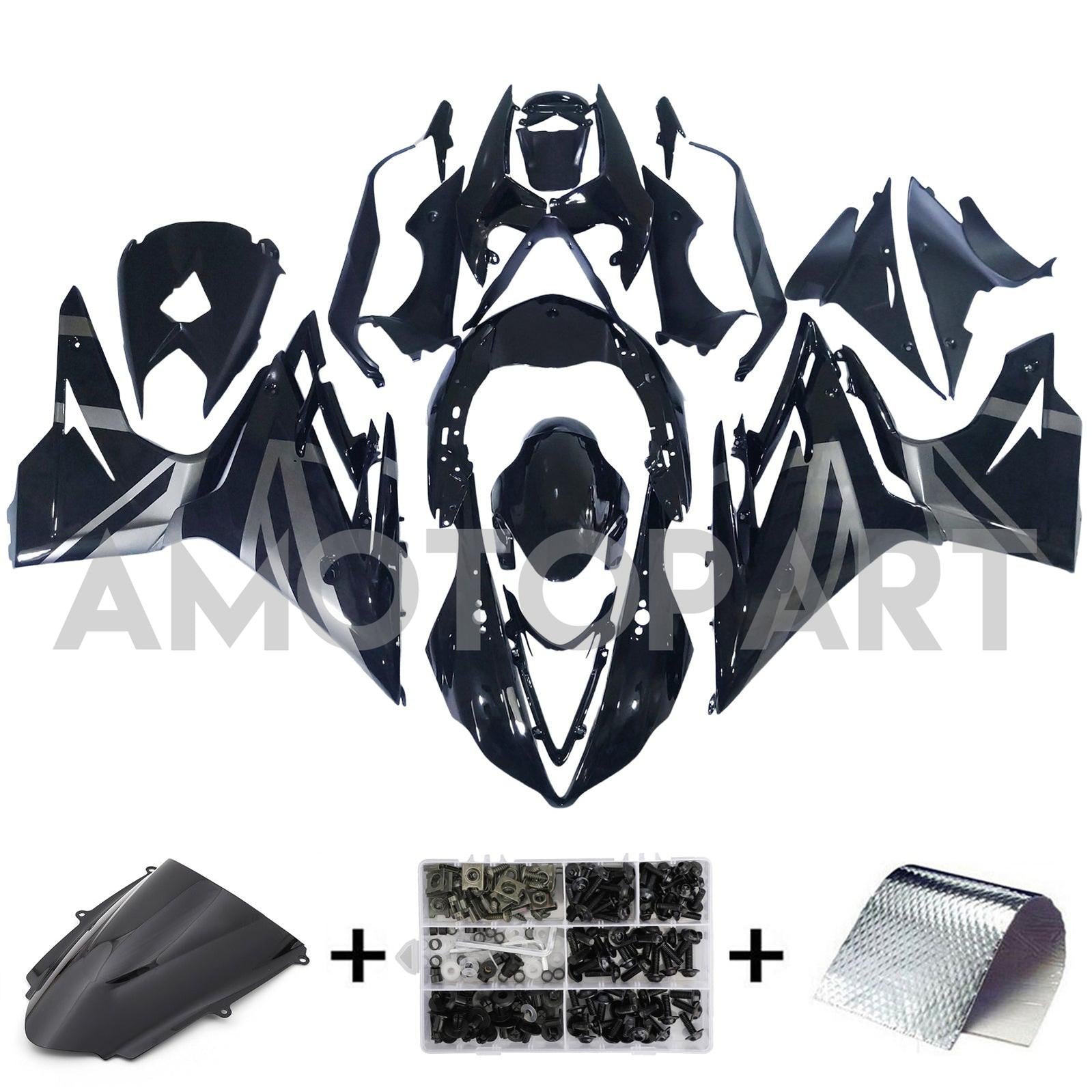 Amotopart 2013-2017 Triumph Daytona 675 Glossy Black Gray Fairing Kit