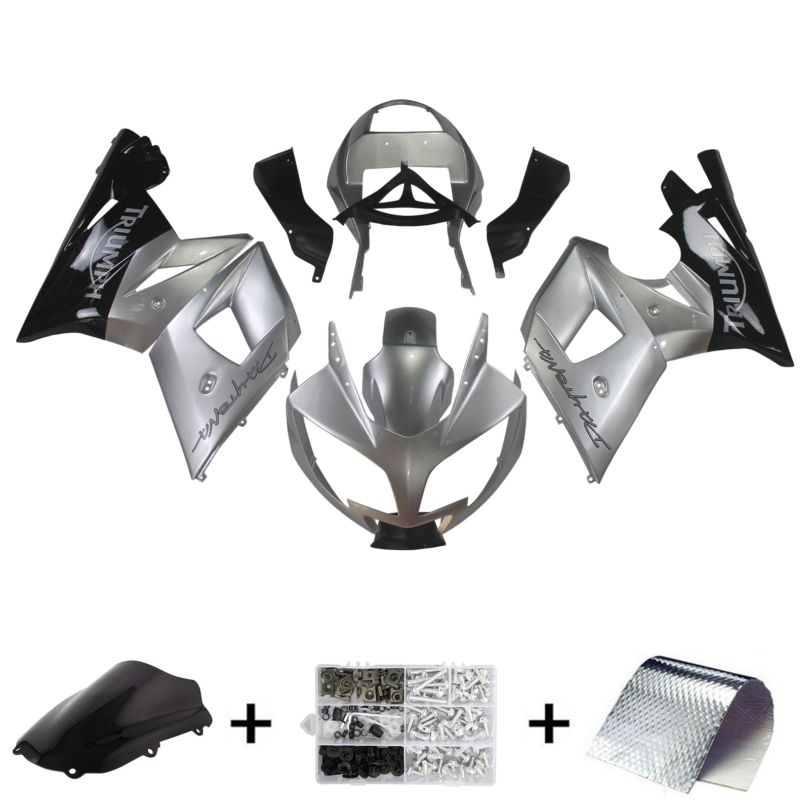 Amotopart Triumph 2002-2005 Daytona 600/650 Sliver&Black Fairing Kit