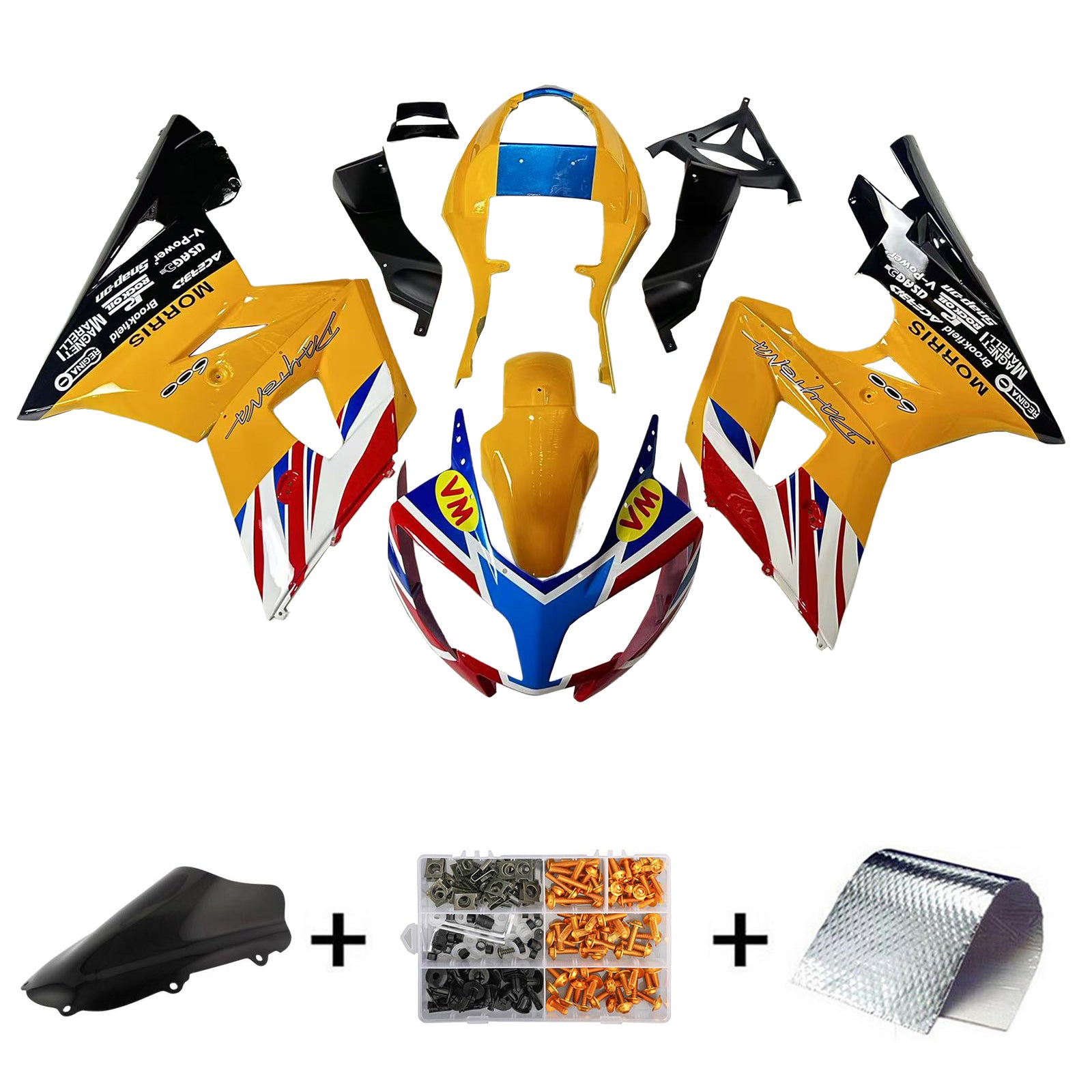 Amotopart 2002-2005 Triumph Daytona 600 650 Jaune avec carénage de drapeau kit