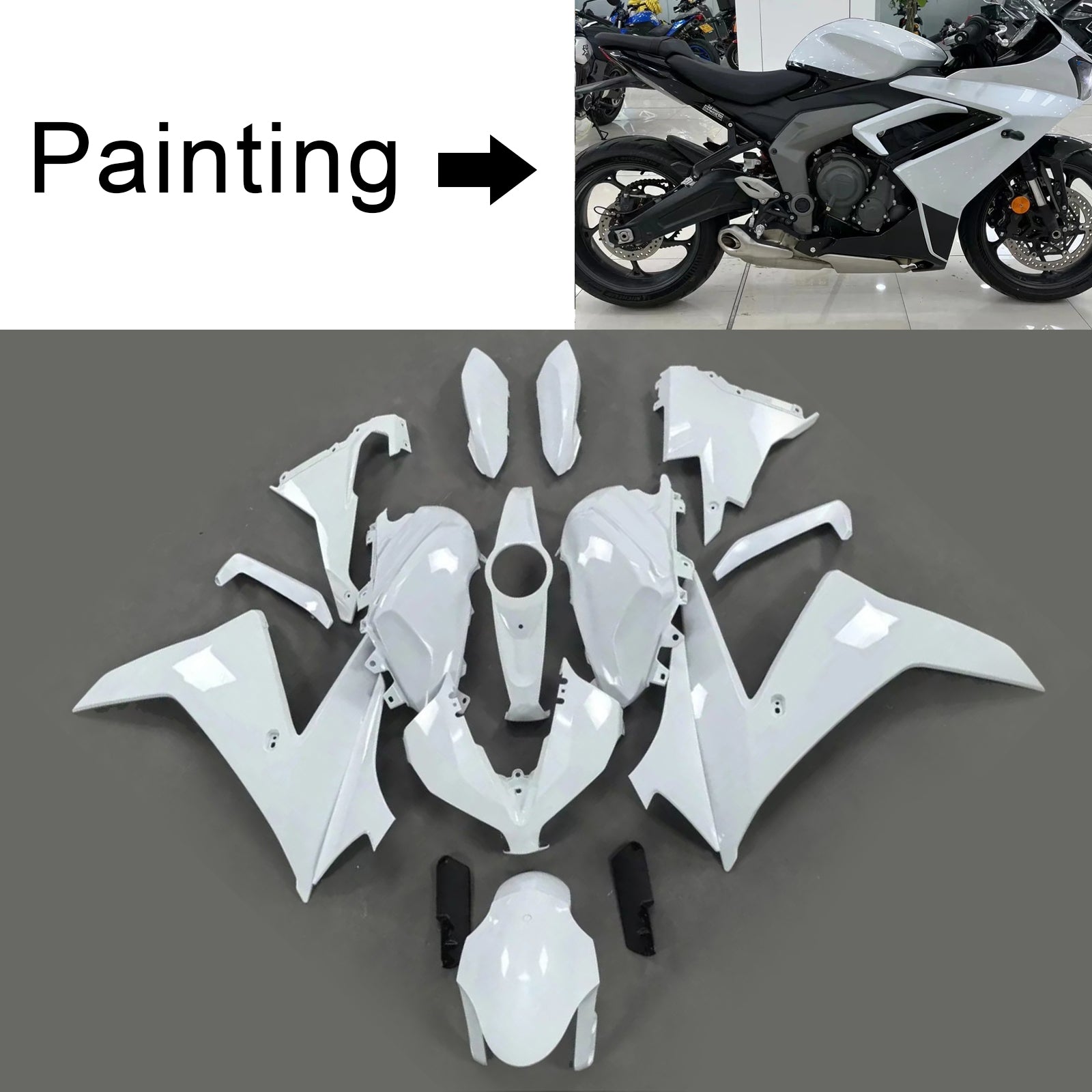 Amotopart 2024-2025 Kit carena Triumph Daytona 660 bianco lucido nero