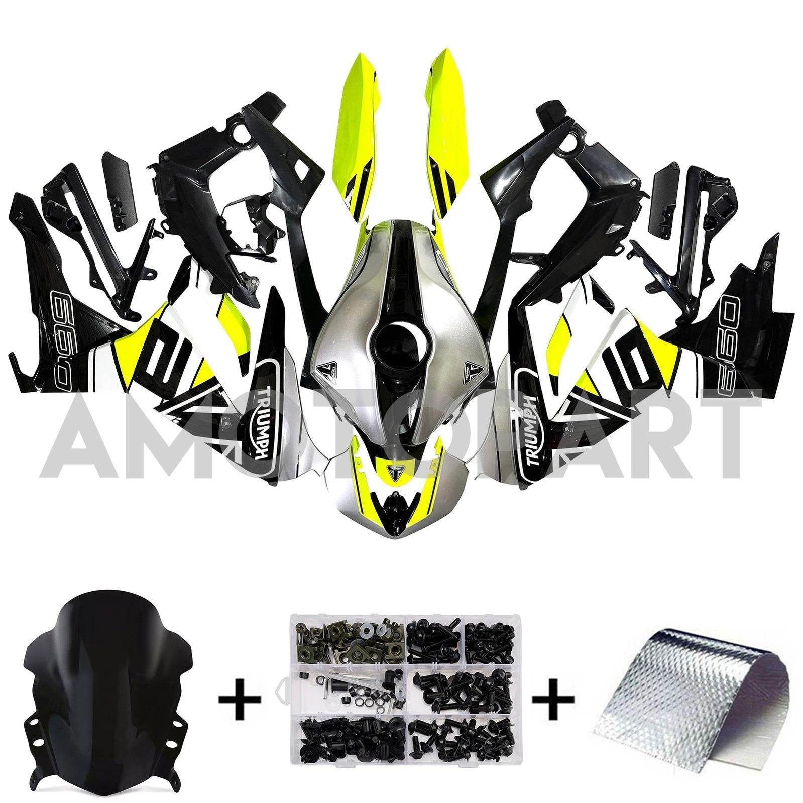 Amotopart 2024-2025 Triumph Daytona 660 Black White Yellow Fairing Kit