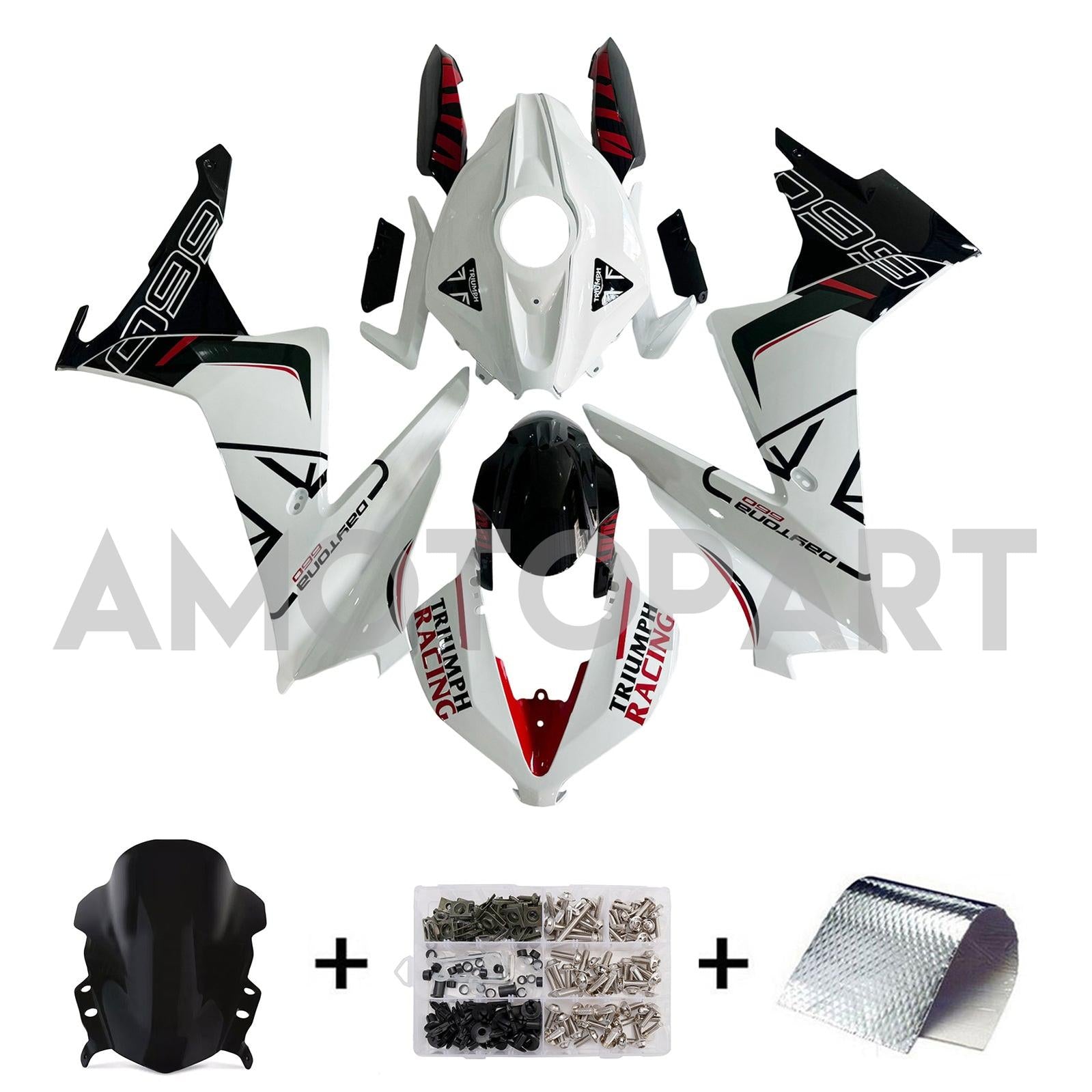 Amotopart 2024-2025 Triumph Daytona 660 Kit de carénage blanc noir rouge