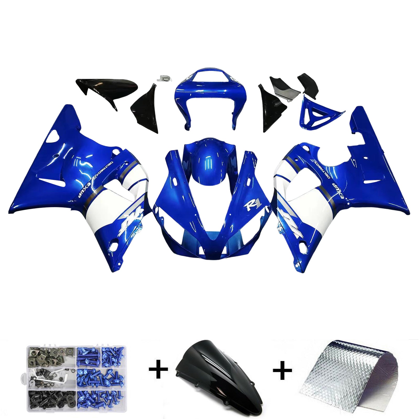 Amotopart Verkleidungen Yamaha YZF R1 2000–2001 Verkleidung, blaues Verkleidungsset