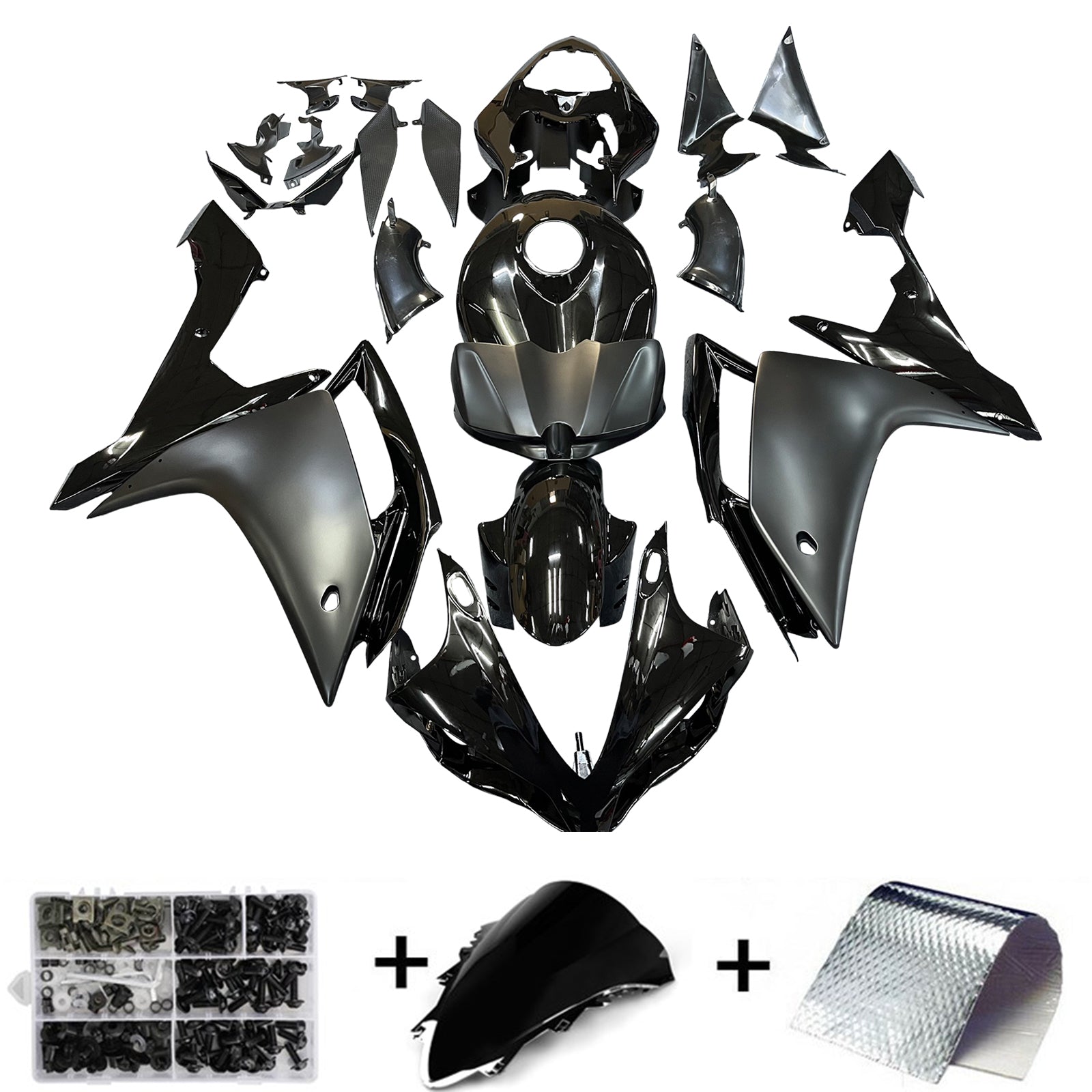 Amotopart 2007-2008 Yamaha YZF R1 Fairing Gloss Matt Black Kit