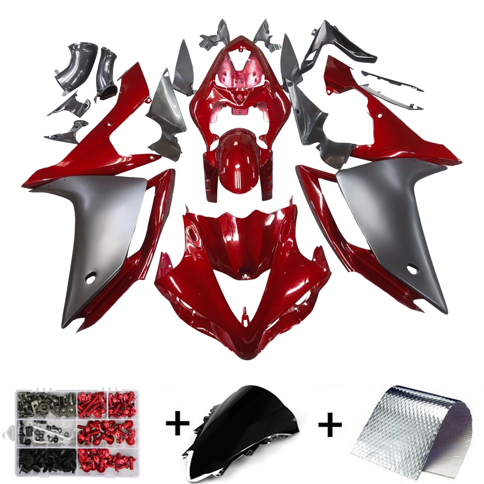 Amotopart 2007–2008 Yamaha YZF R1 Verkleidung, schwarz-rotes Verkleidungsset