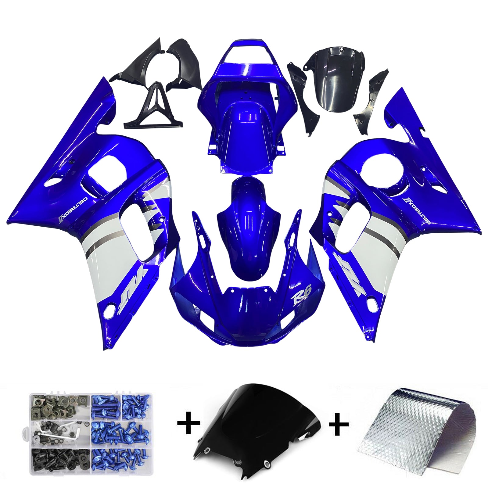 Amotopart 1998–2002 Yamaha YZF R6 Verkleidung, blau-weißes Verkleidungsset