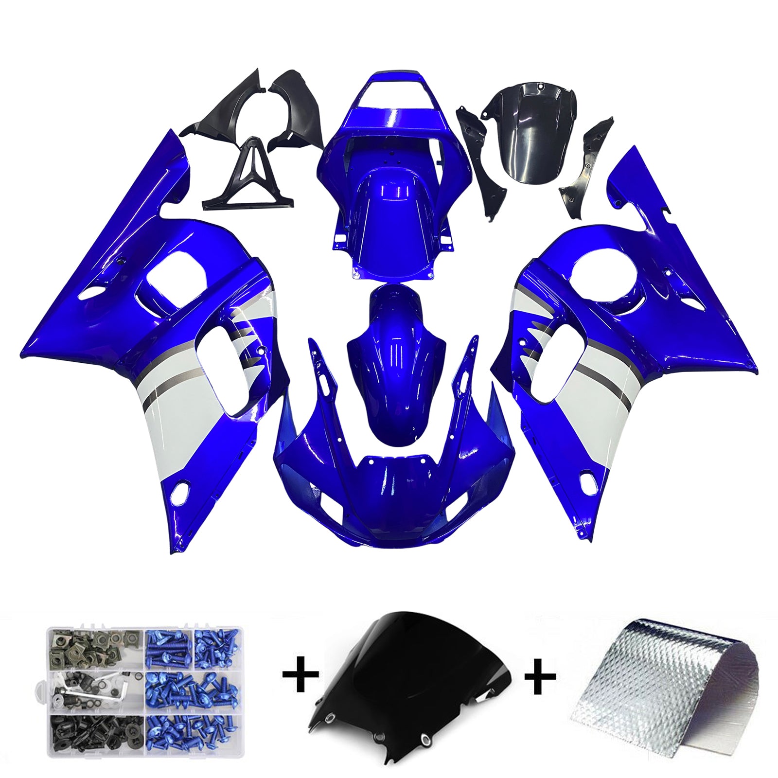 Amotopart 1998-2002 Yamaha Yzf R6 Fairring Blue White Fairring Kit