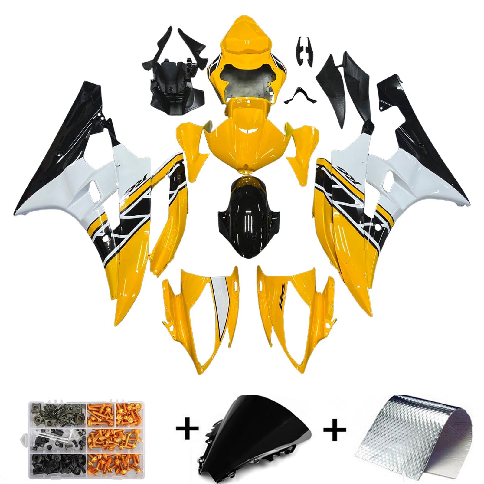 Amotopart 2006 2007 Yamaha YZF-R6 Fairing Yellow White Kit