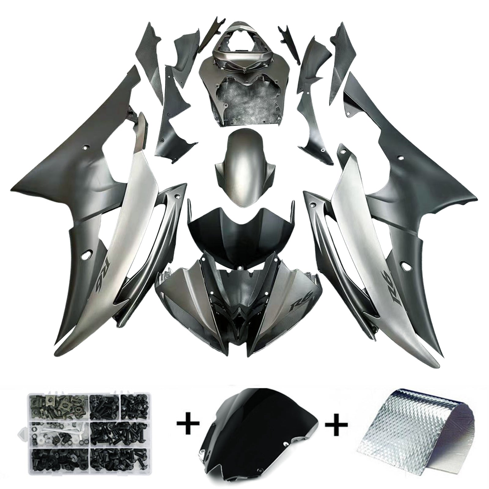 Amotopart 2008–2016 Yamaha YZF-R6 Verkleidung, grau-schwarzes Verkleidungsset